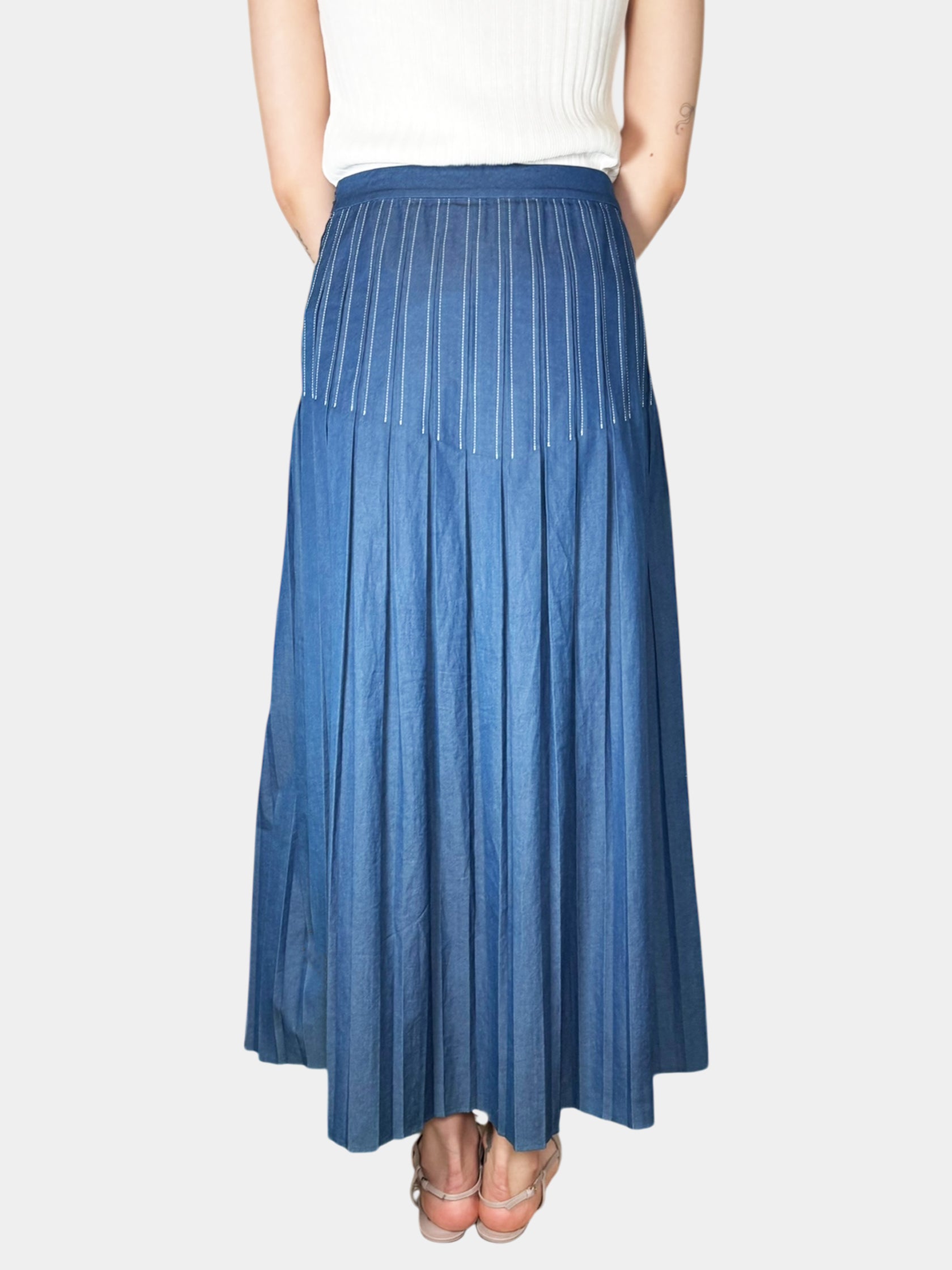 Pleated Denim Skirt