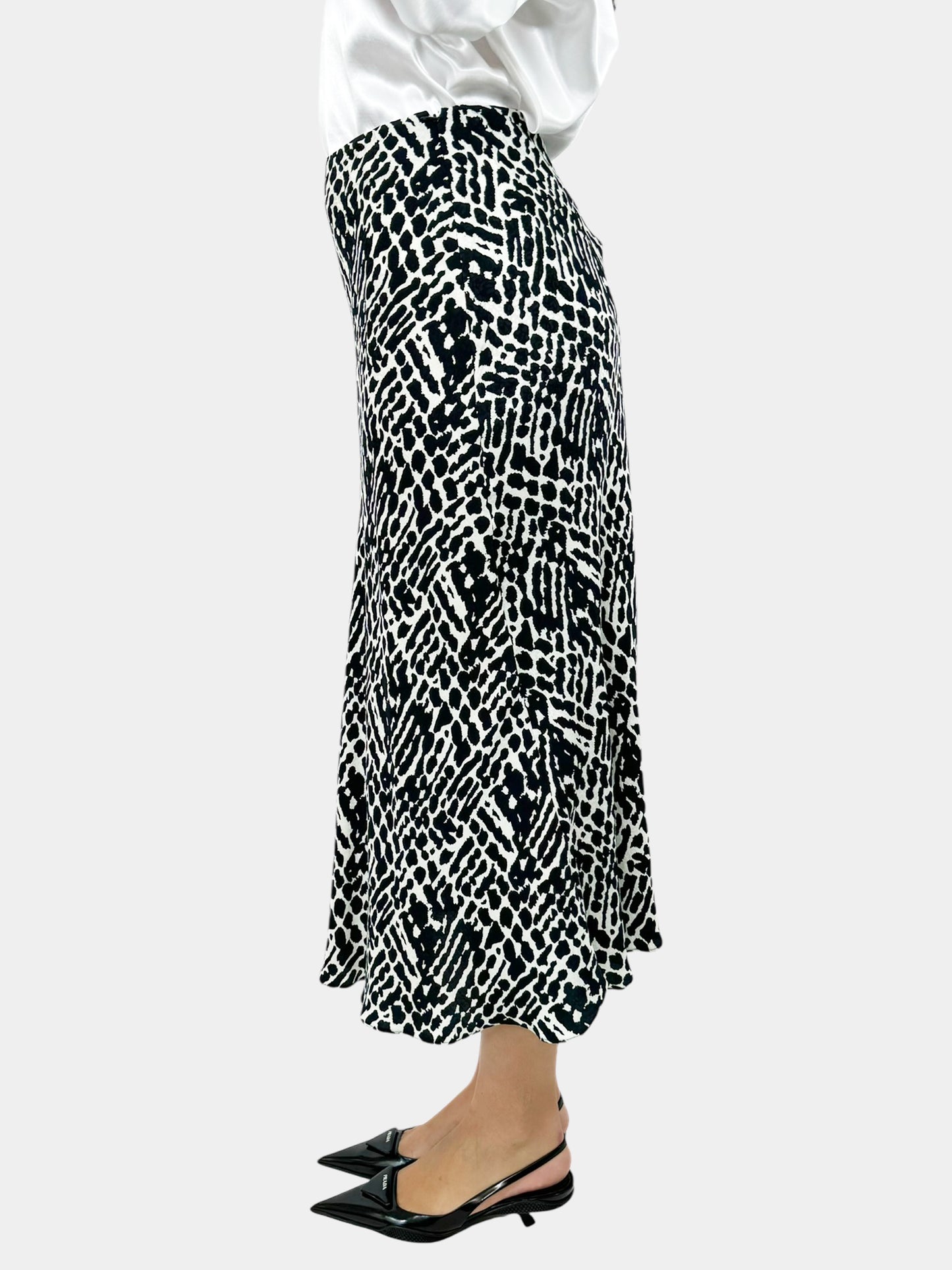 Leopard Print Satin Midi Skirt - Size S