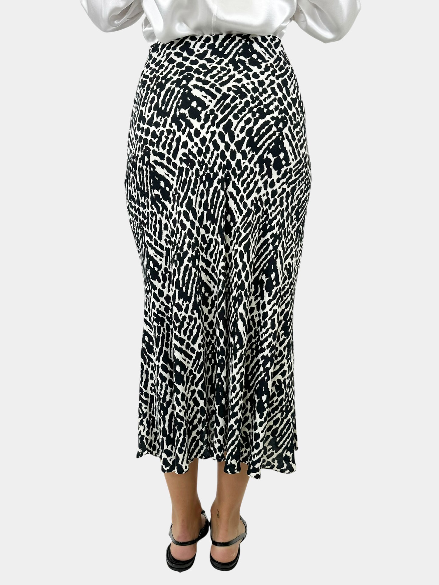 Leopard Print Satin Midi Skirt - Size S