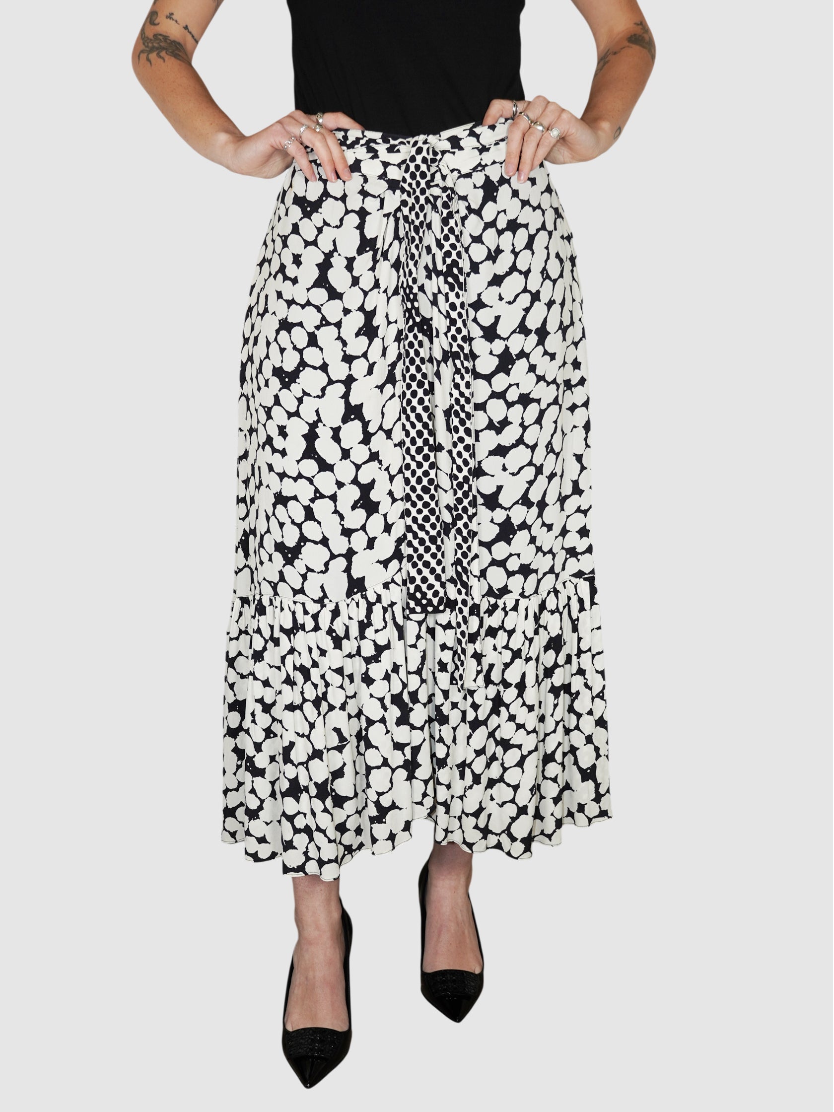 Spot Print Midi Skirt