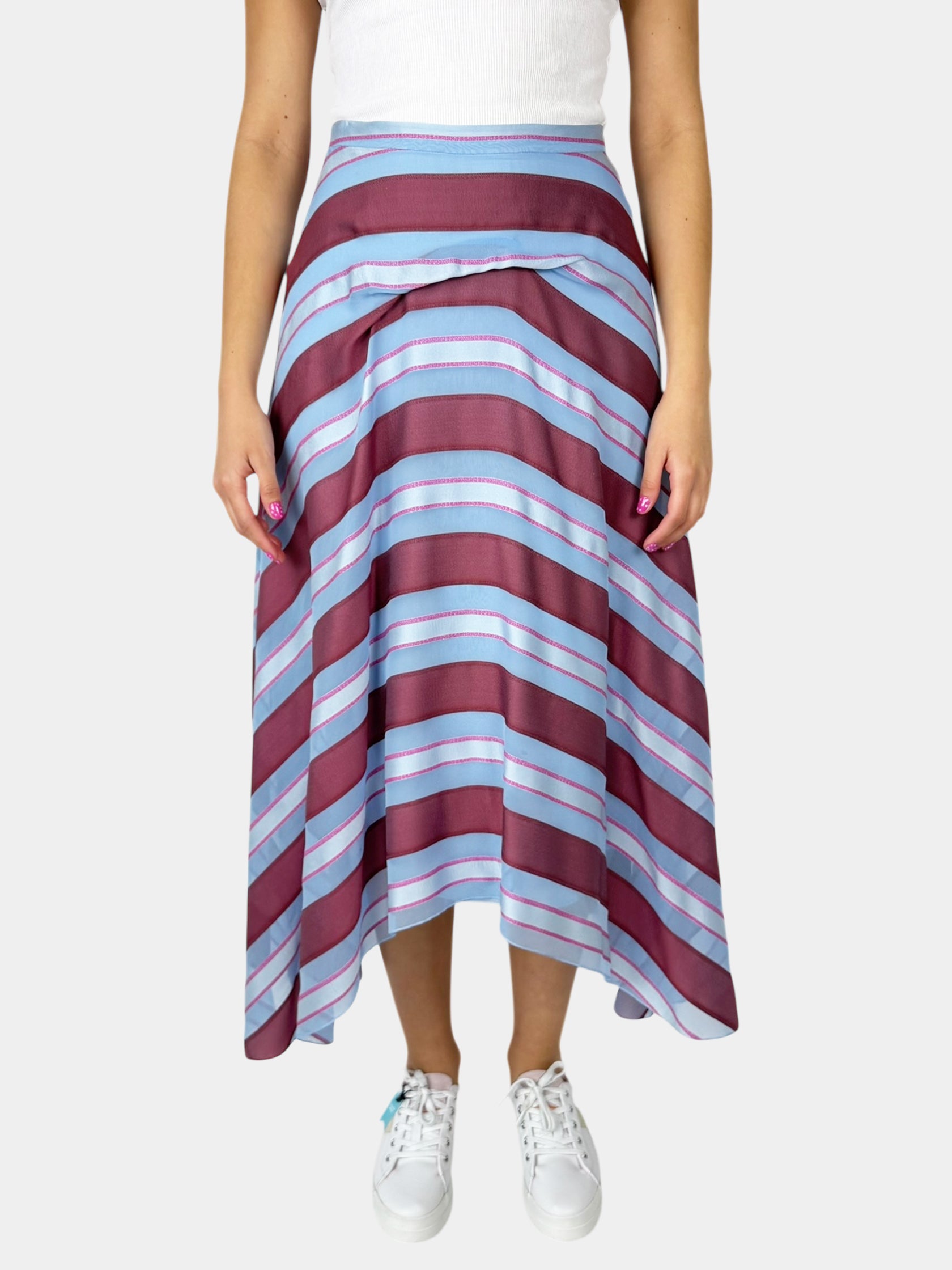 Stripe Silk Asymmetrical Skirt