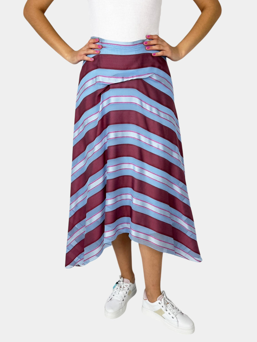 Stripe Silk Asymmetrical Skirt