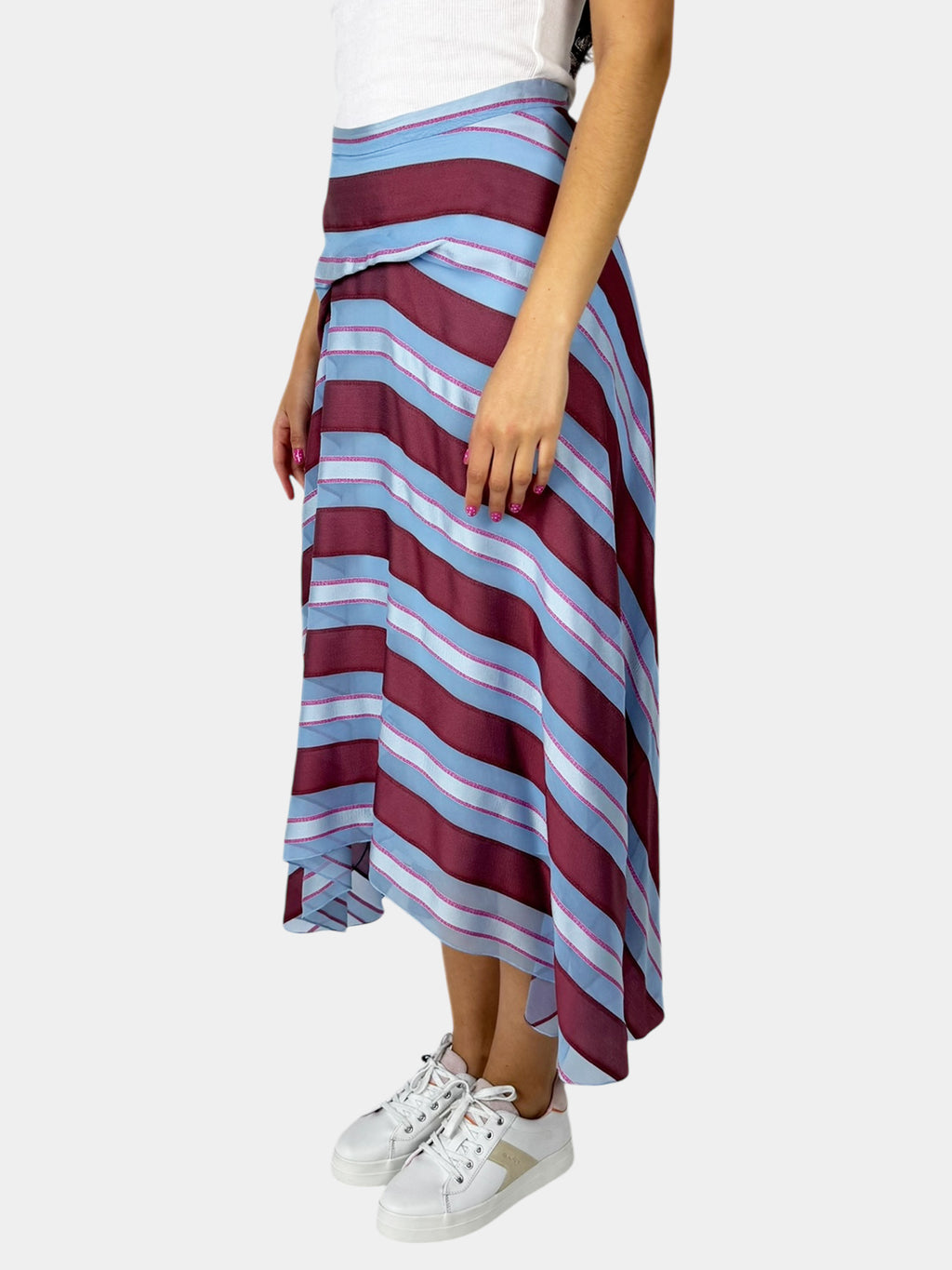 Stripe Silk Asymmetrical Skirt