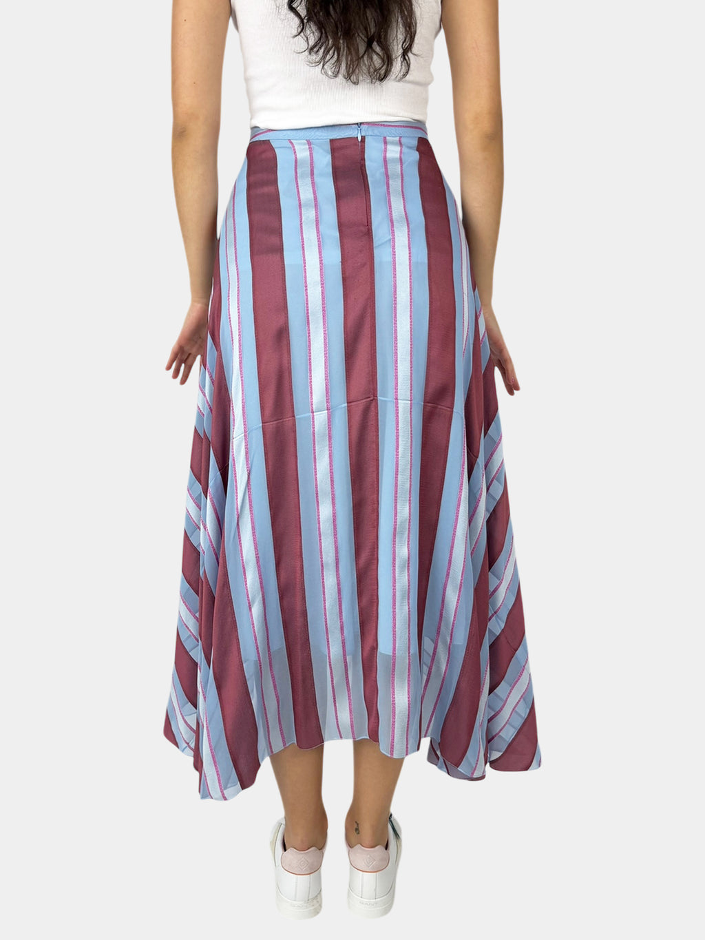 Stripe Silk Asymmetrical Skirt