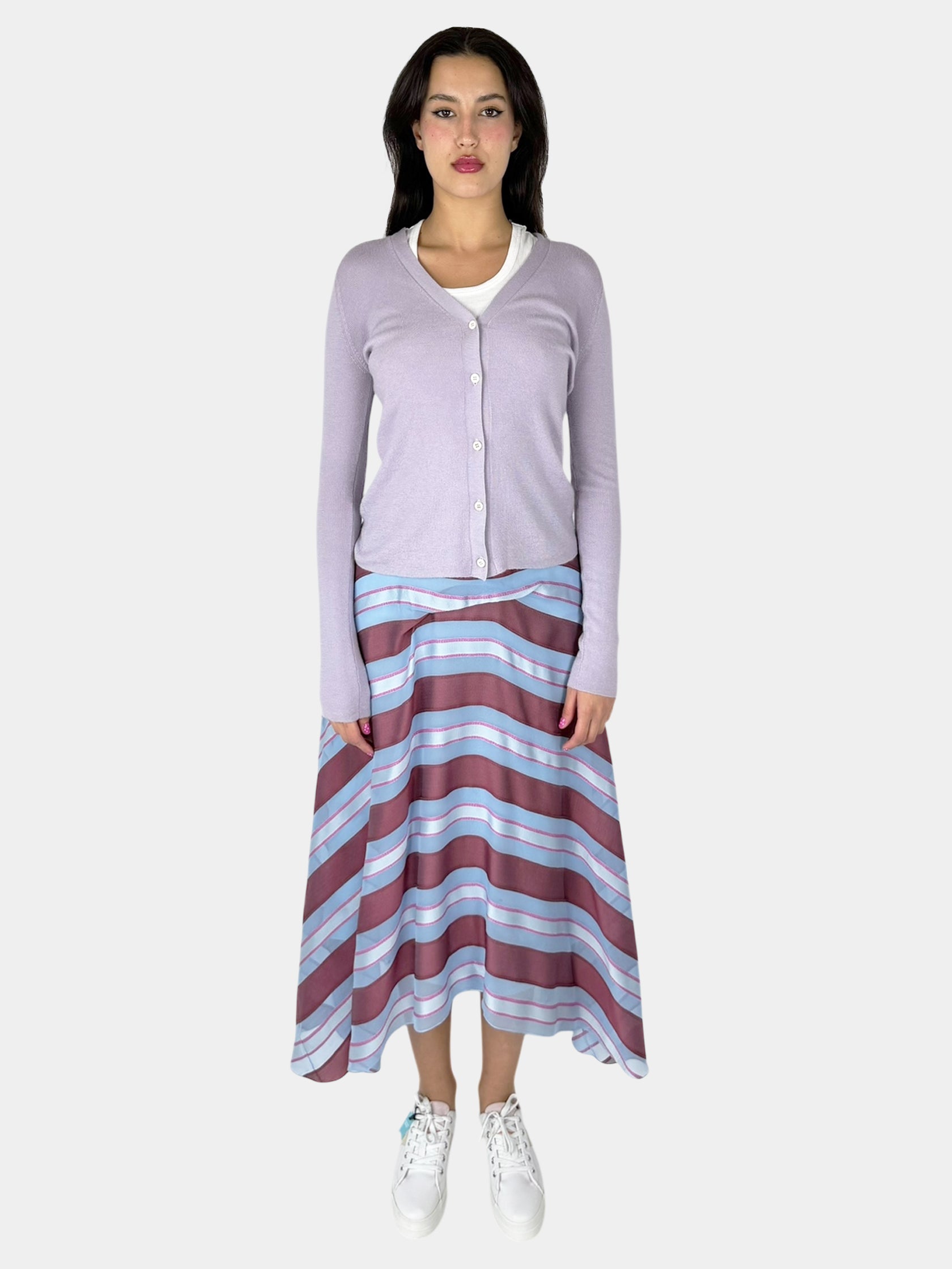 Stripe Silk Asymmetrical Skirt