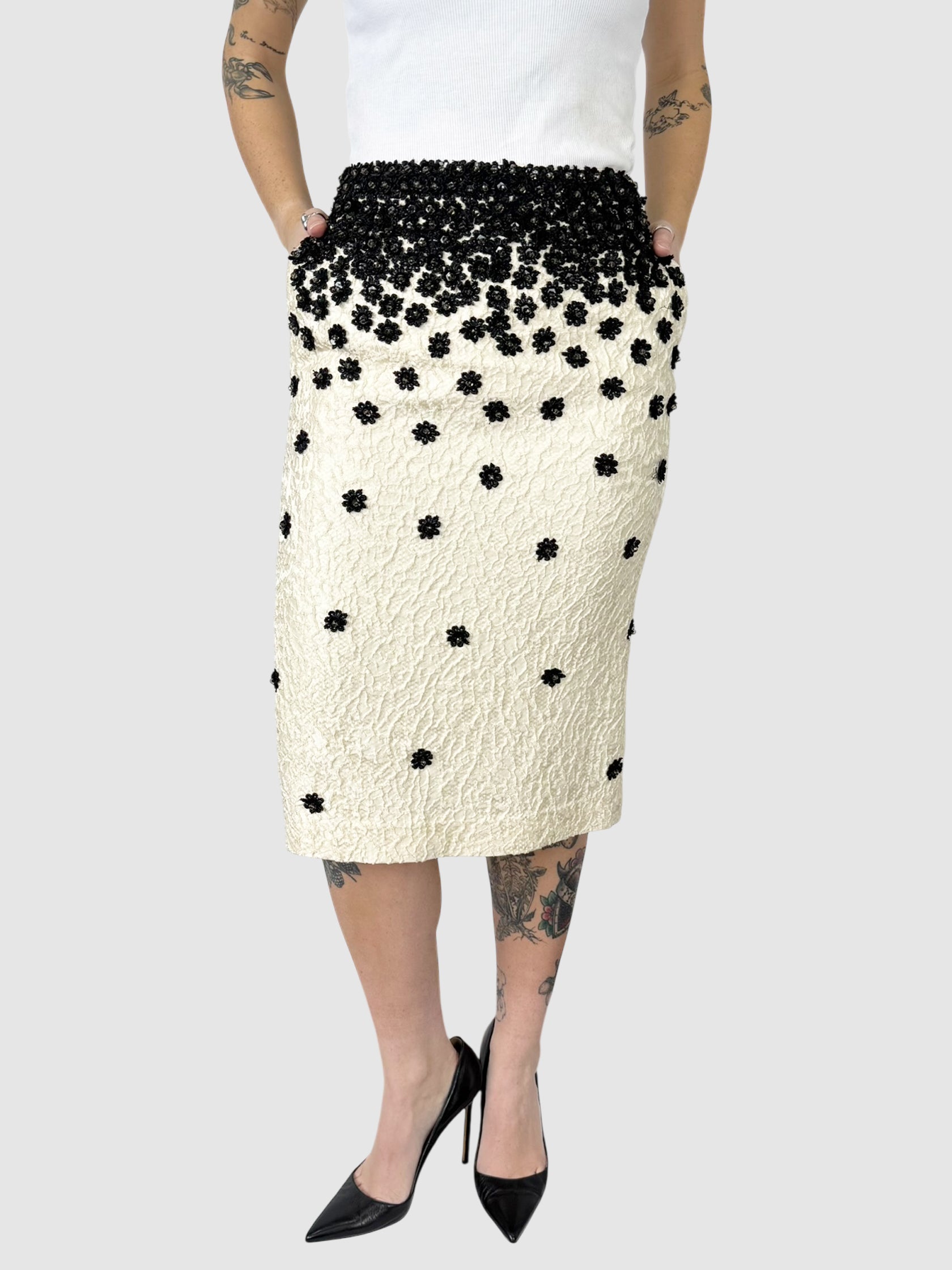 Floral Embellished Pencil Skirt