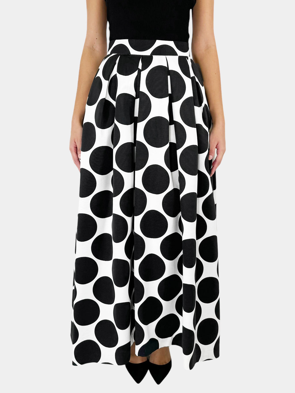 Pleated Polka Dot Print Maxi Skirt