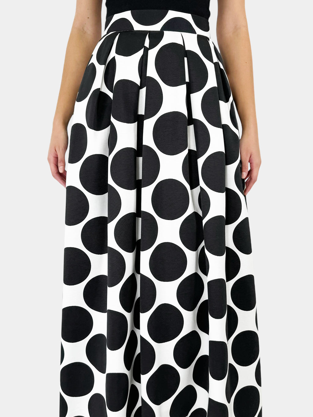 Pleated Polka Dot Print Maxi Skirt