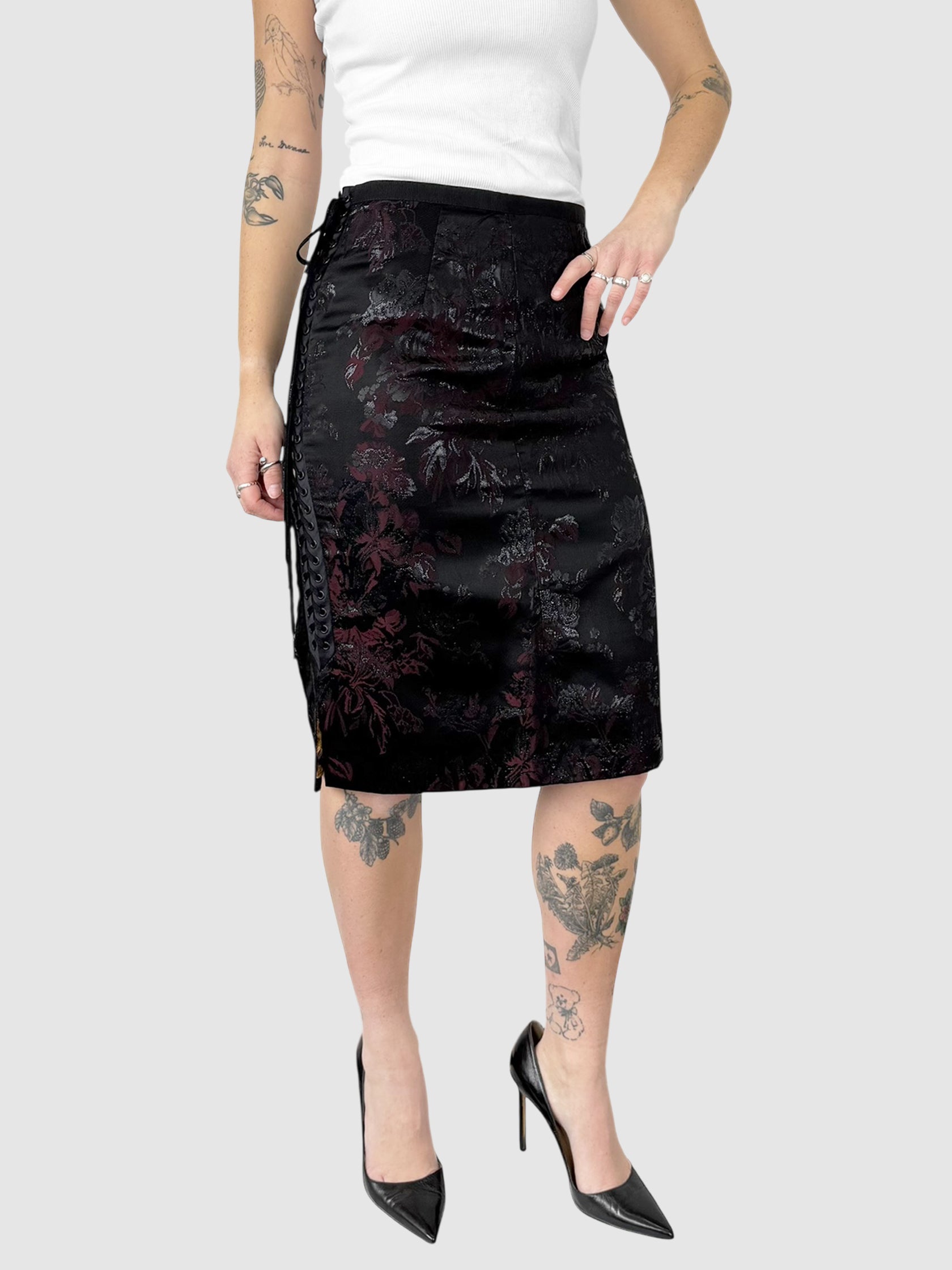 Floral Print Lace-Up Skirt