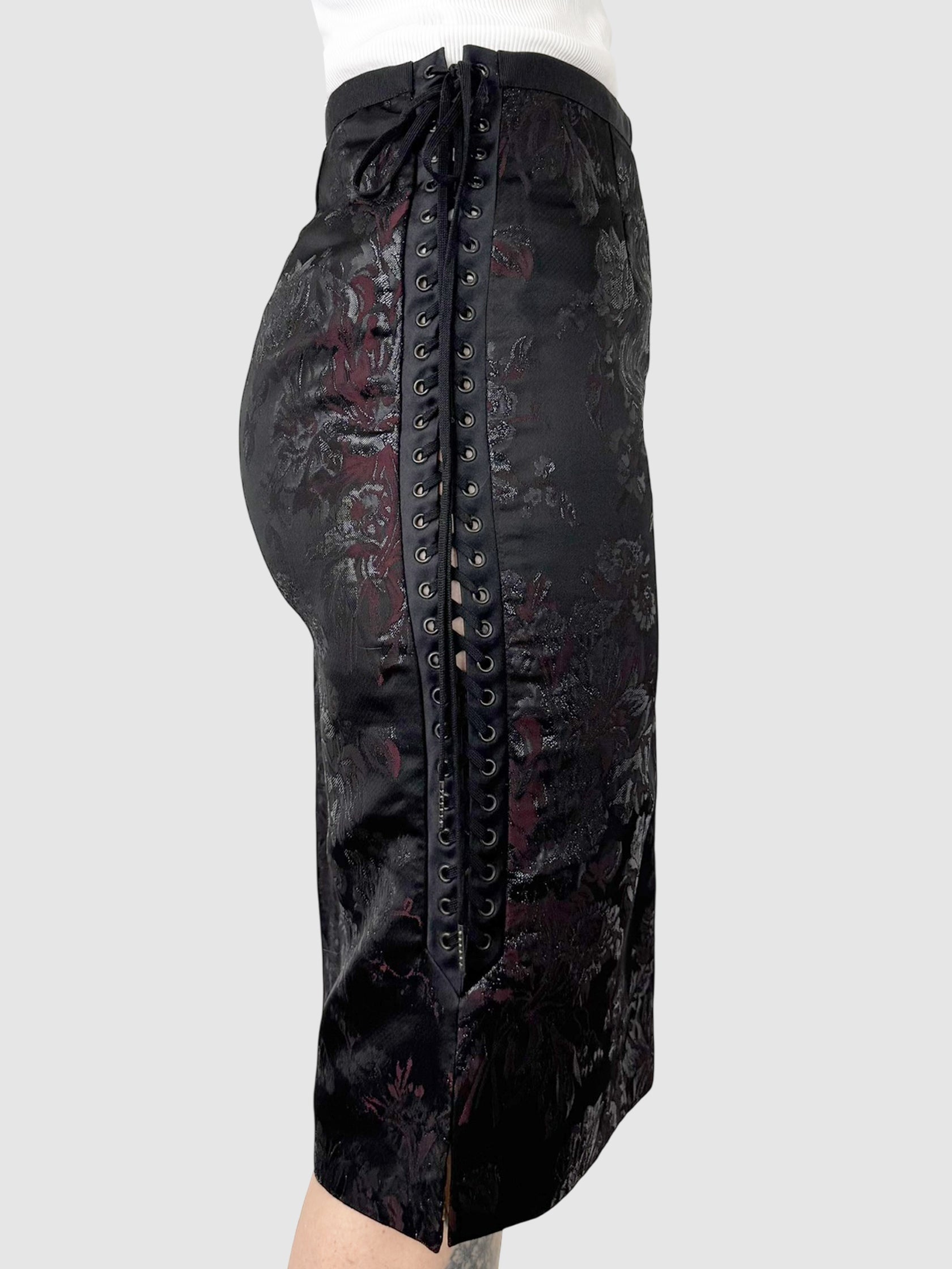 Floral Print Lace-Up Skirt