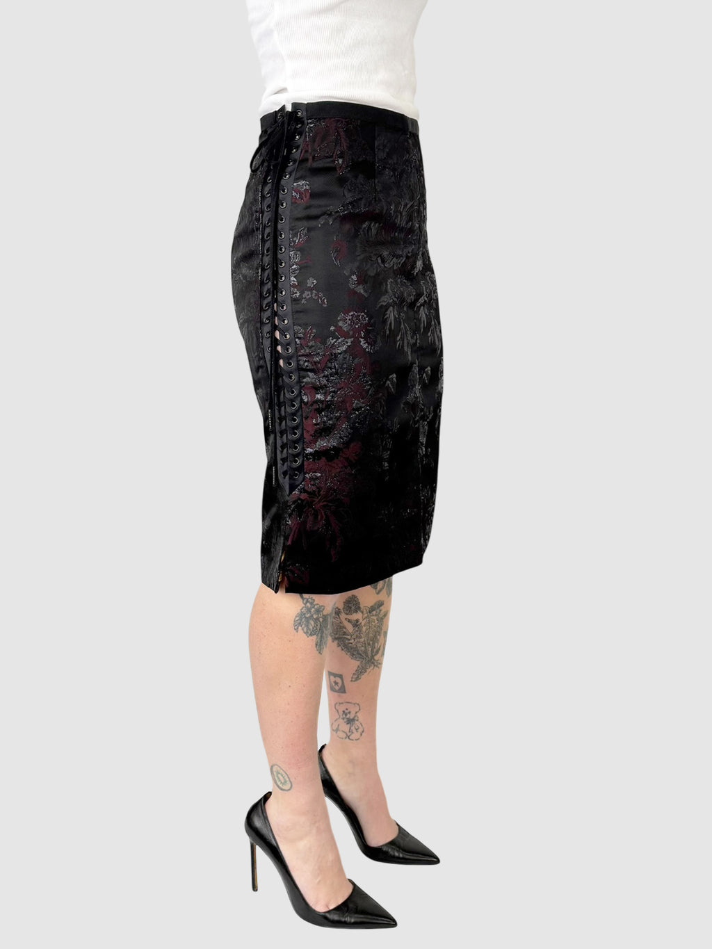 Floral Print Lace-Up Skirt