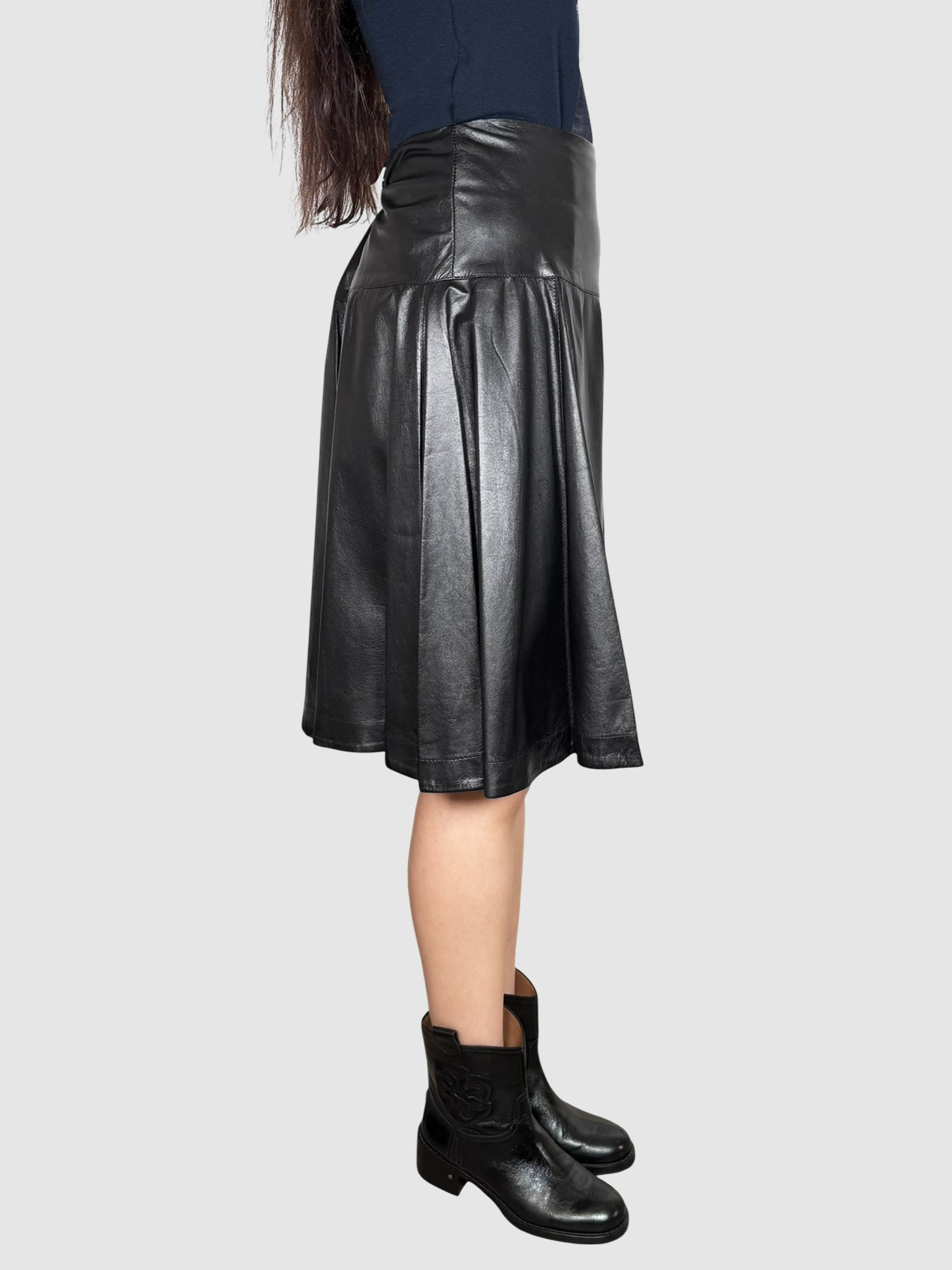 Pleated Leather Skirt