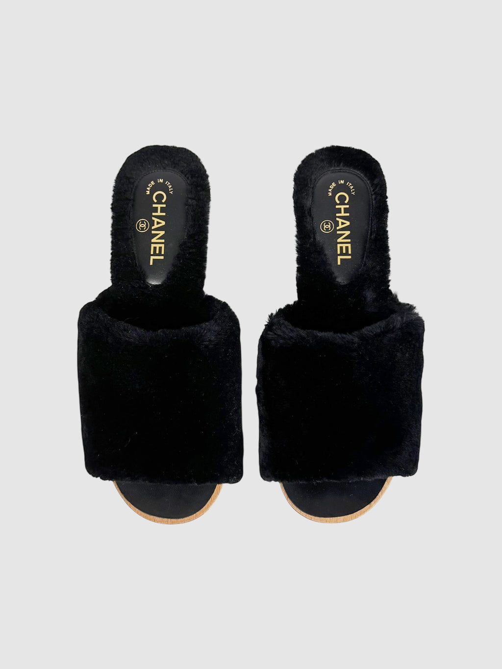 Chanel 2017 Black CC Fur Sandals, Size 40 Luxury Designer Resale Consignment Vintage Secondhand Toronto RealReal