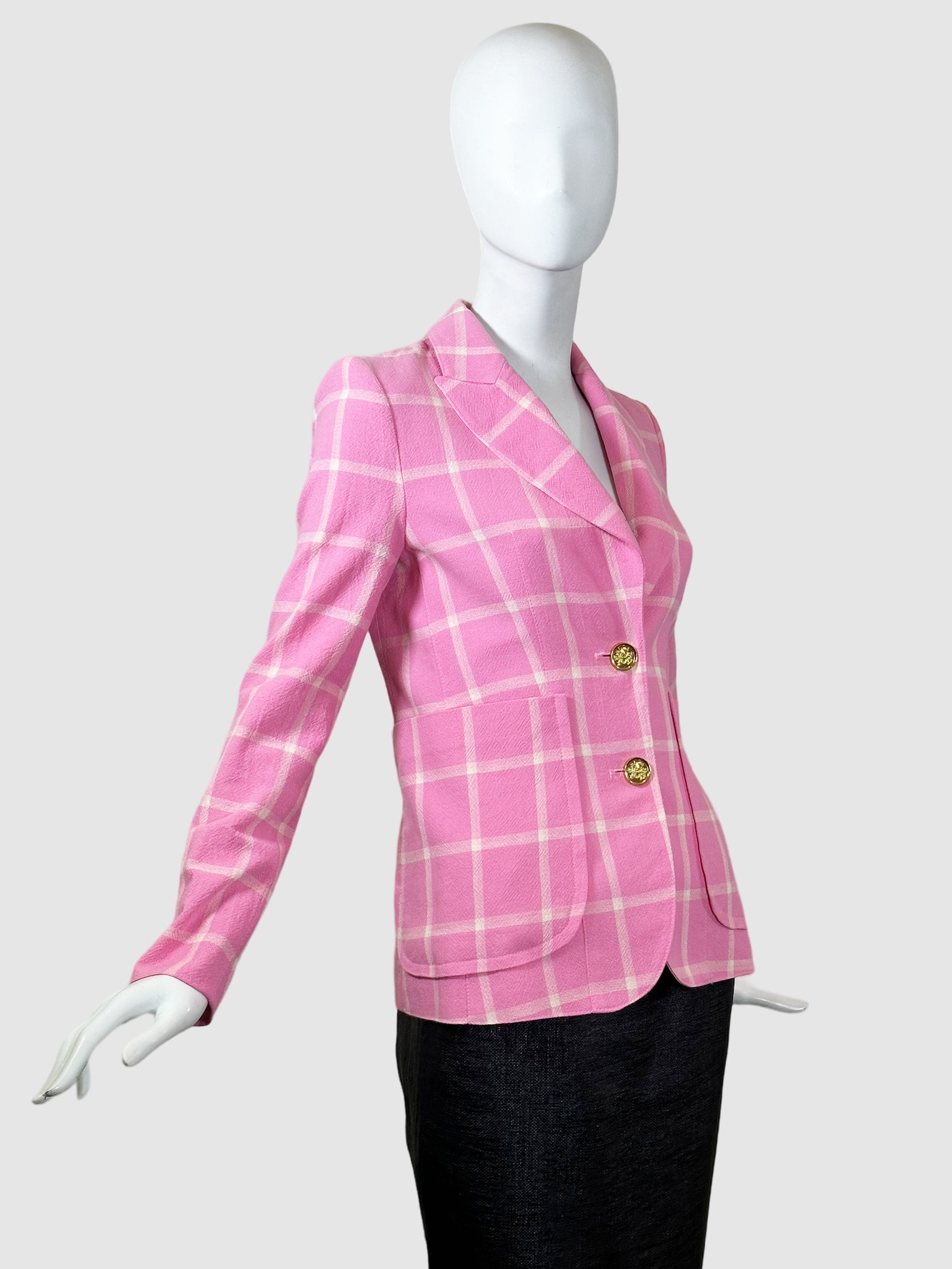 Smythe Plaid Cotton Blazer - Size 4