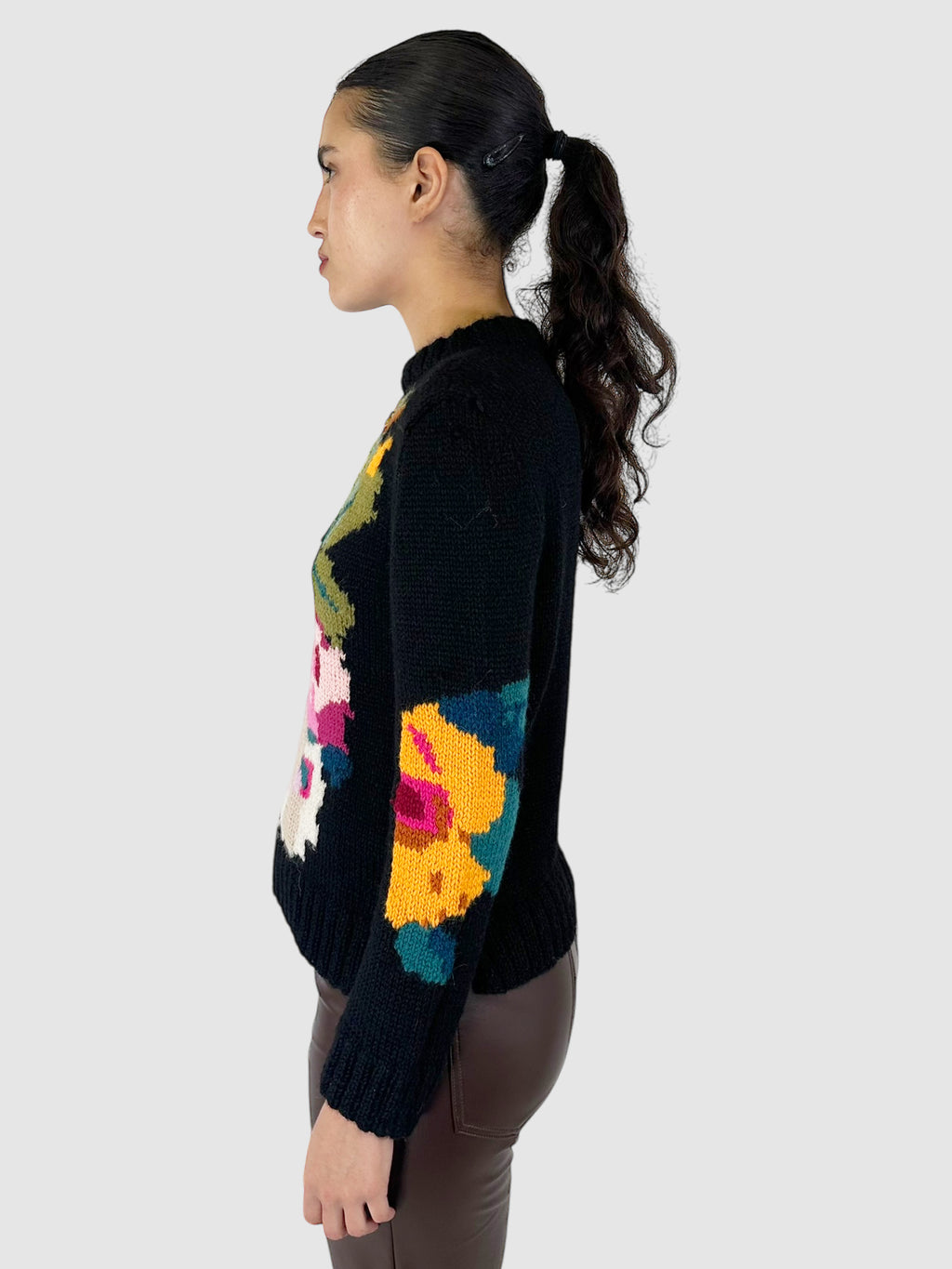 Wool Flower Design Knit Sweater - Size S