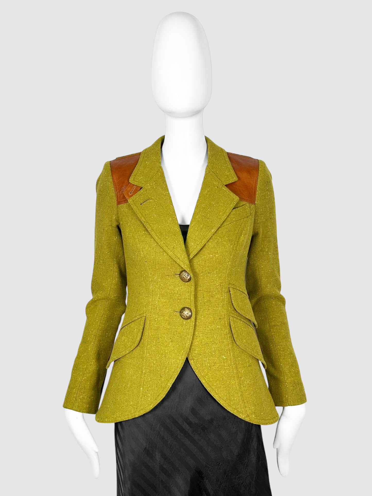 Leather Accented Single-Breasted Blazer - Size 2