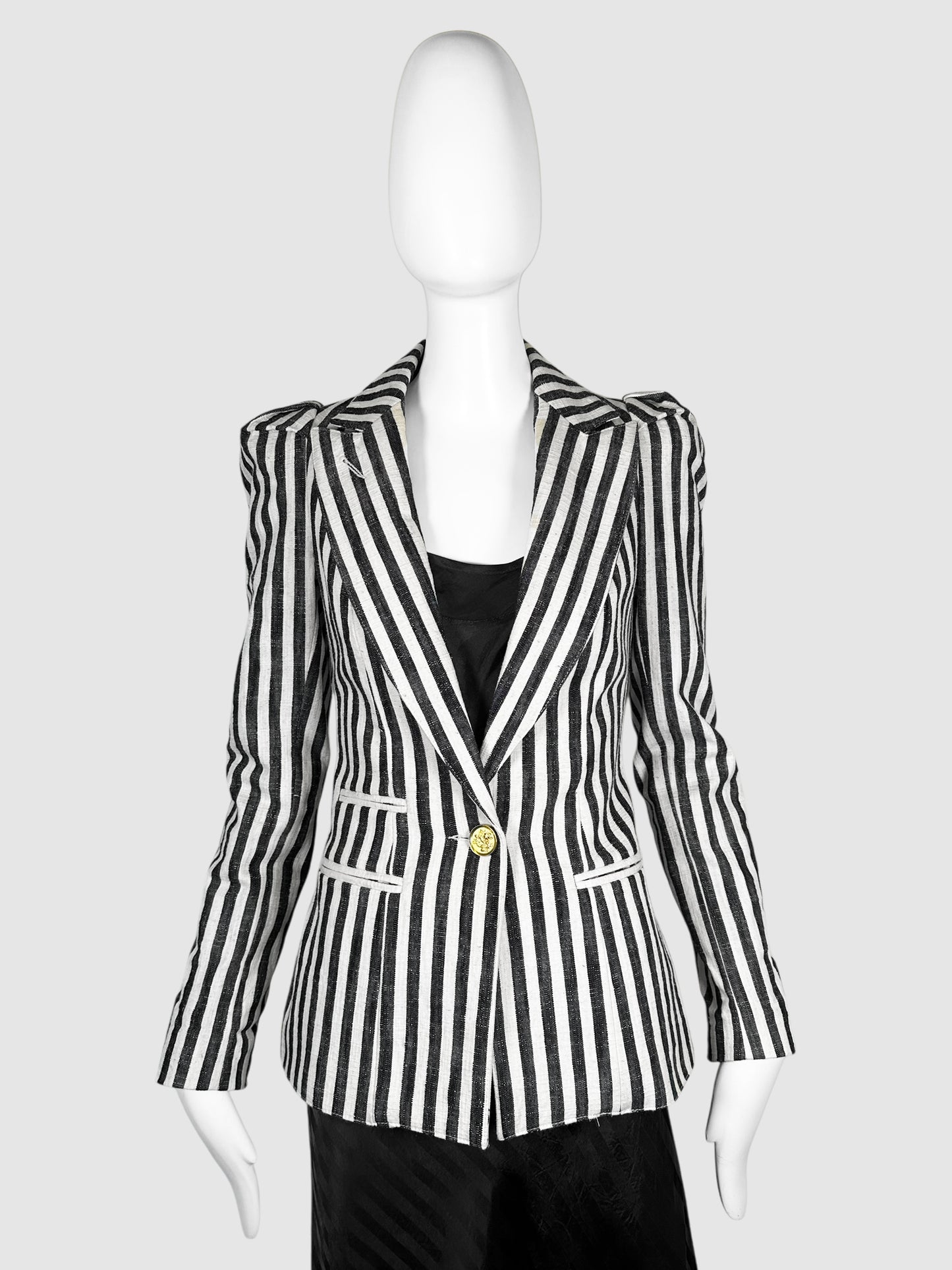 Vertical Stripe Single-Breasted Blazer - Size 2