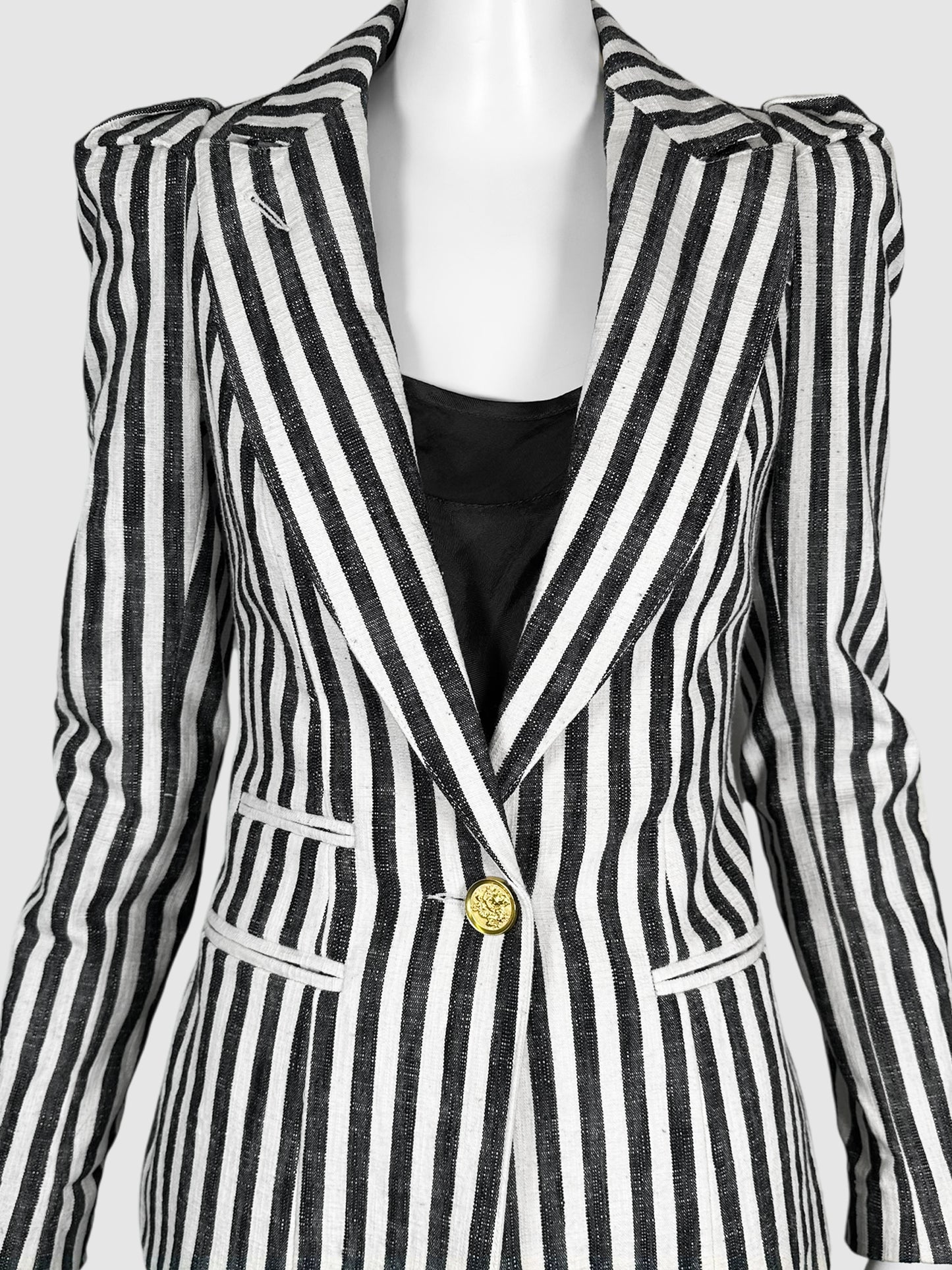 Vertical Stripe Single-Breasted Blazer - Size 2