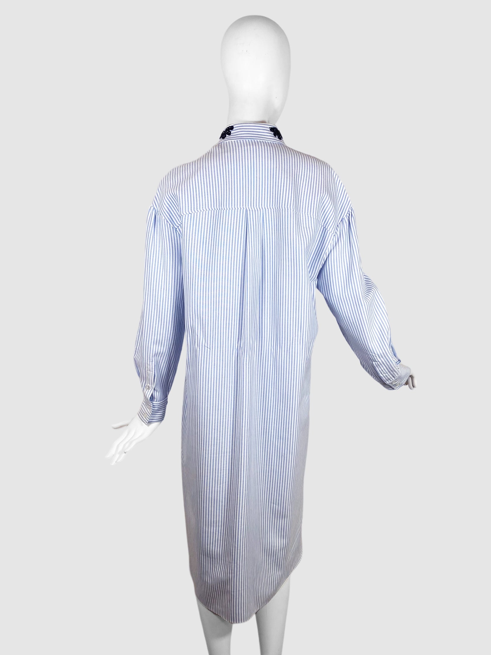 Simone Rocha Striped Beaded Embroidery Shirt Dress - Size 10