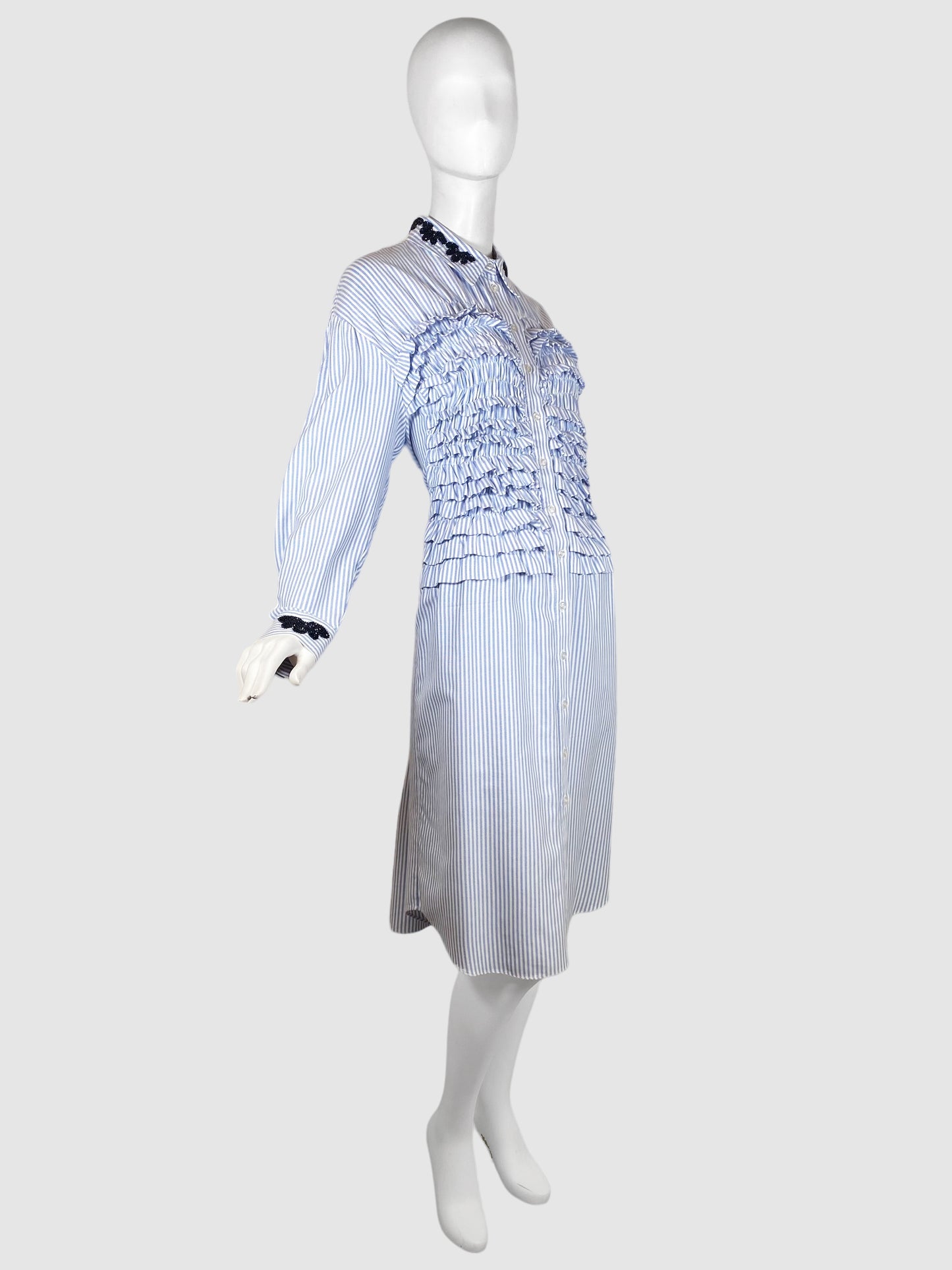 Simone Rocha Striped Beaded Embroidery Shirt Dress - Size 10
