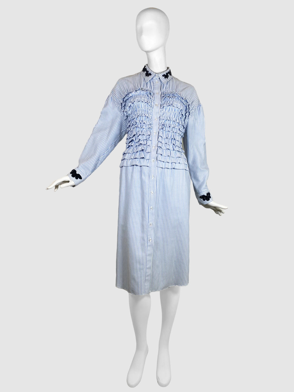 Simone Rocha Striped Beaded Embroidery Shirt Dress - Size 10