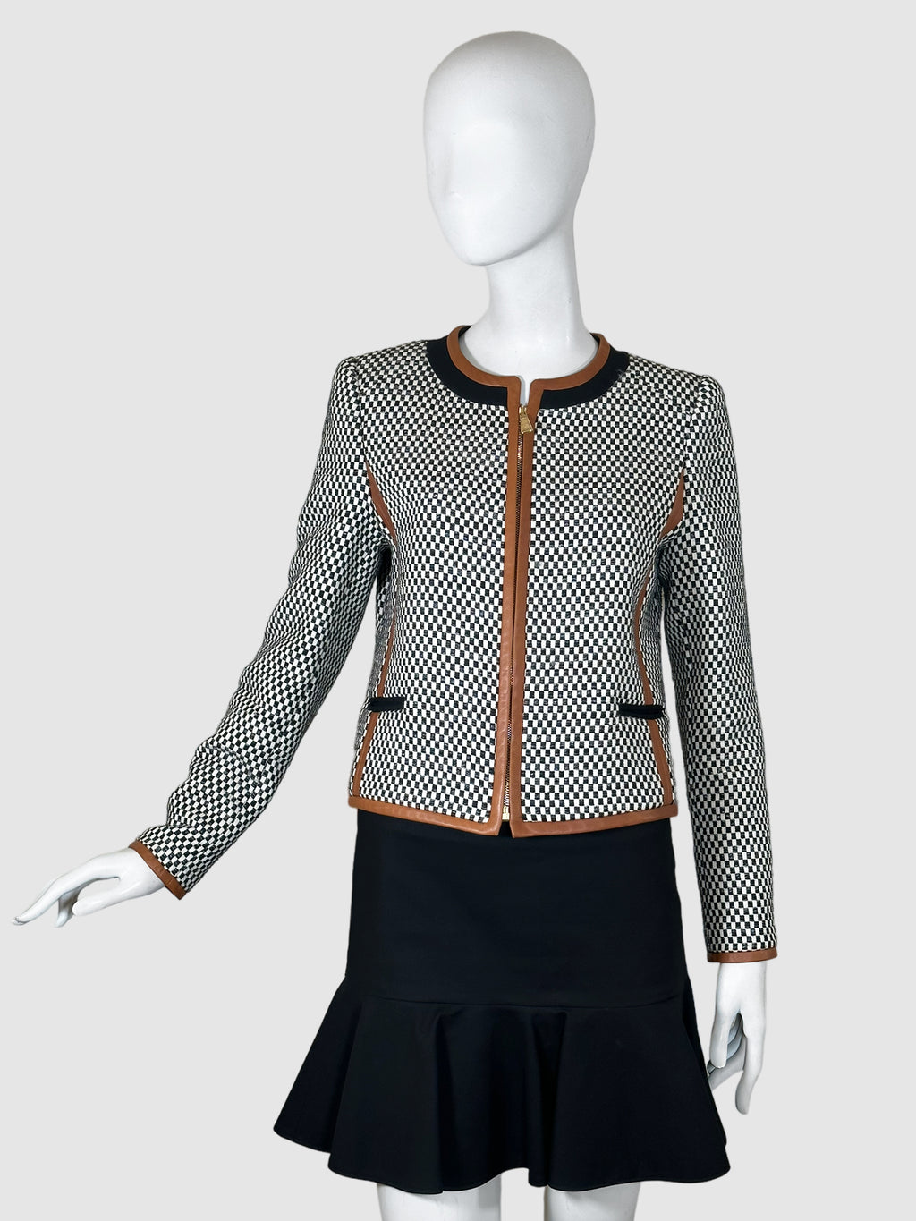 Checkered Zip-Up Blazer - Size 40