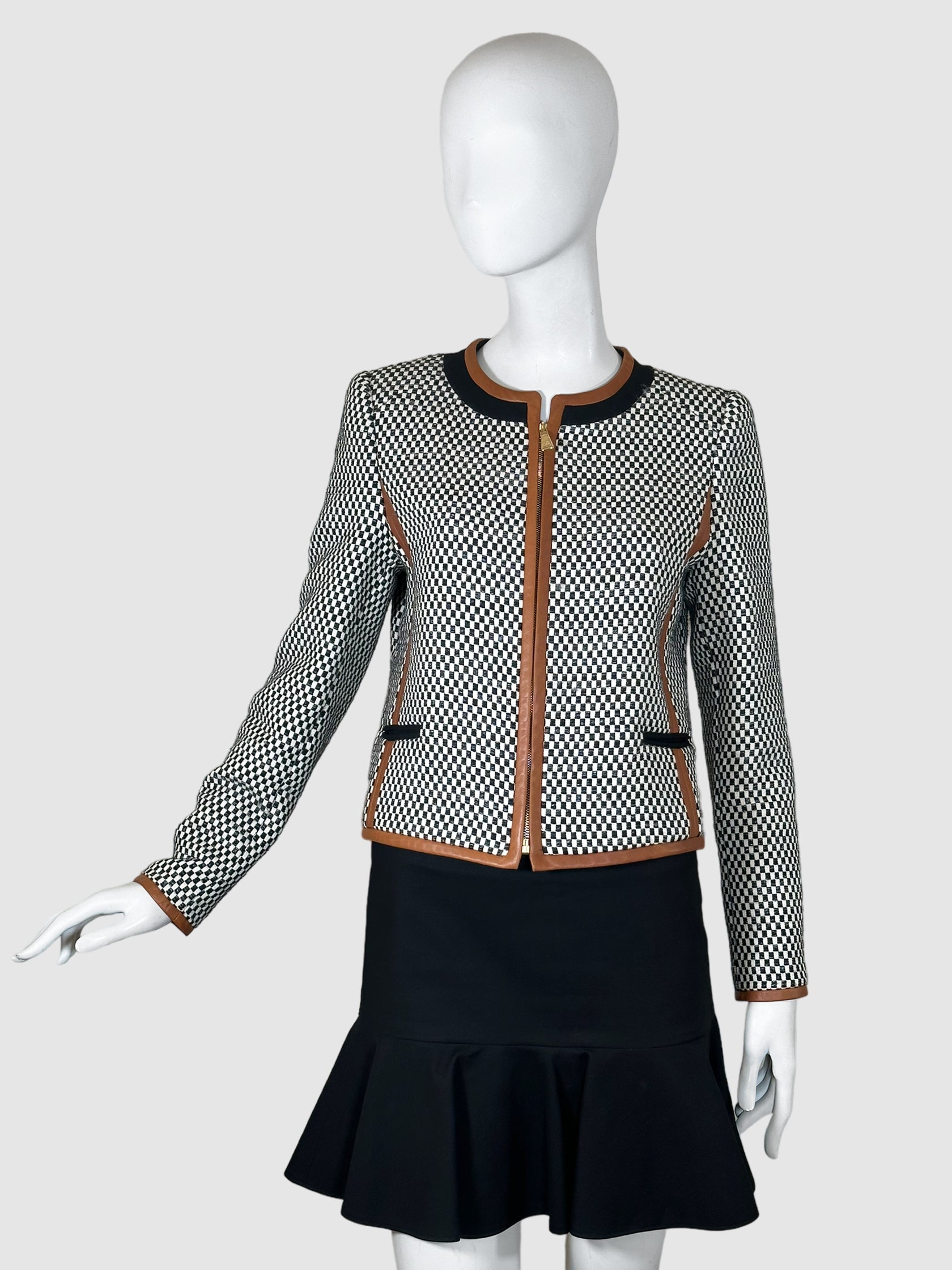 Checkered Zip-Up Blazer - Size 40