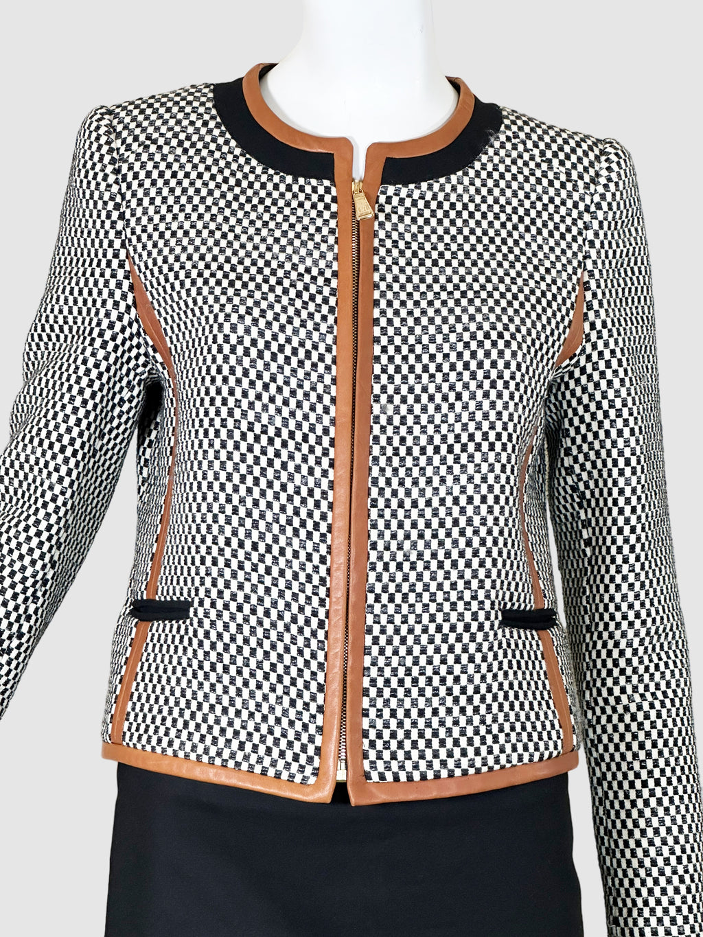 Checkered Zip-Up Blazer - Size 40