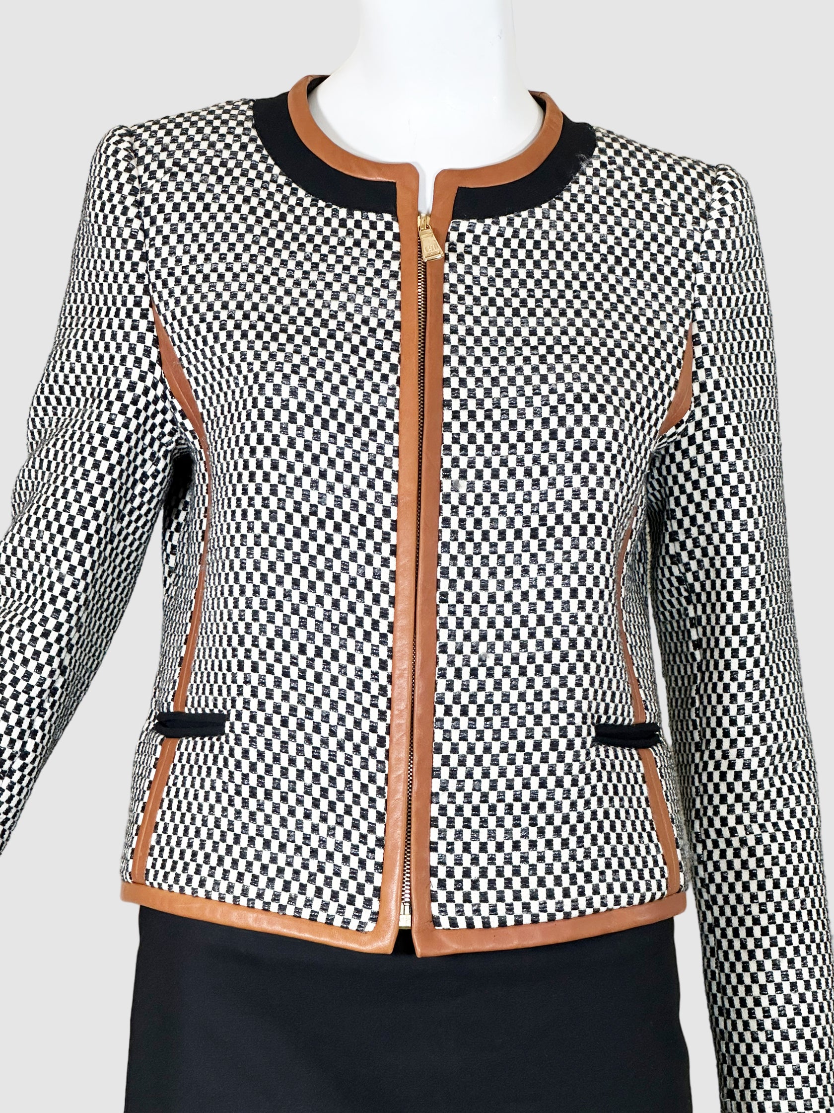 Checkered Zip-Up Blazer - Size 40