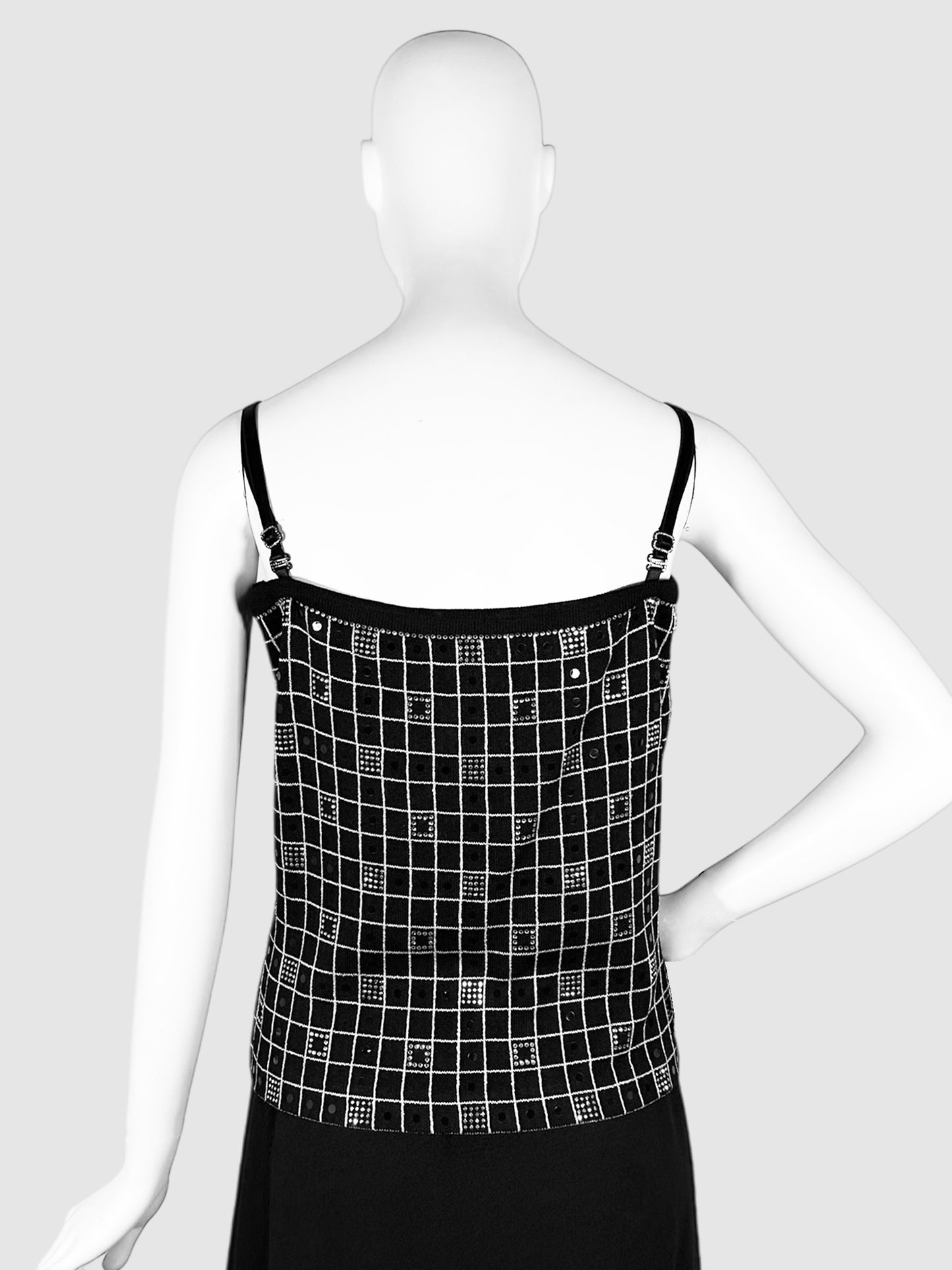 Grid Print Rhinestone Embellished Top - Size M