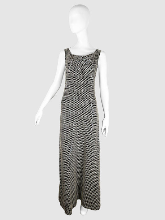 St. John Black and Beige Knit Sequinned Cowl Neck Evening Dress Size 2 Consignment Secondhand Designer Luxury Resale Toronto Trendy