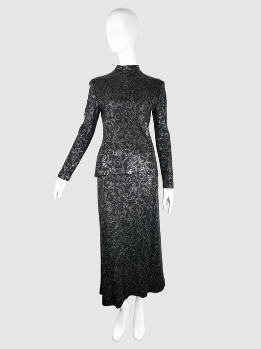 St. John Black Shimmery Lace-Pattern Two Piece Set Size 4 Consignment Secondhand Designer Luxury Resale Toronto Trendy