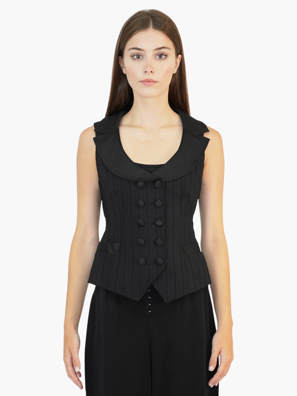 Pinstripe Tie-Waist Vest