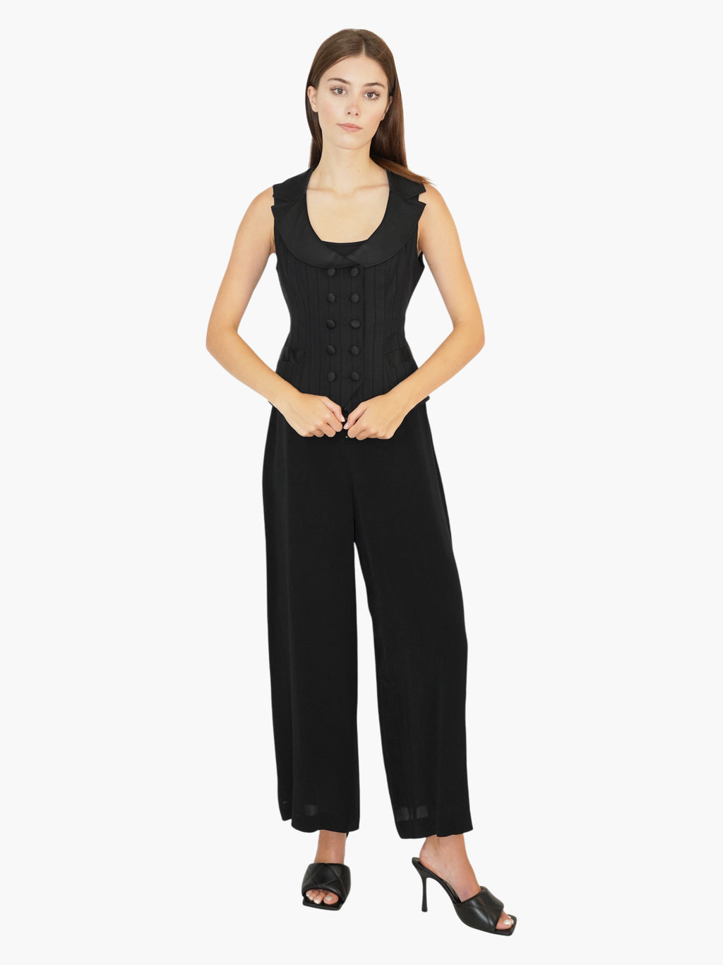 Pinstripe Tie-Waist Vest