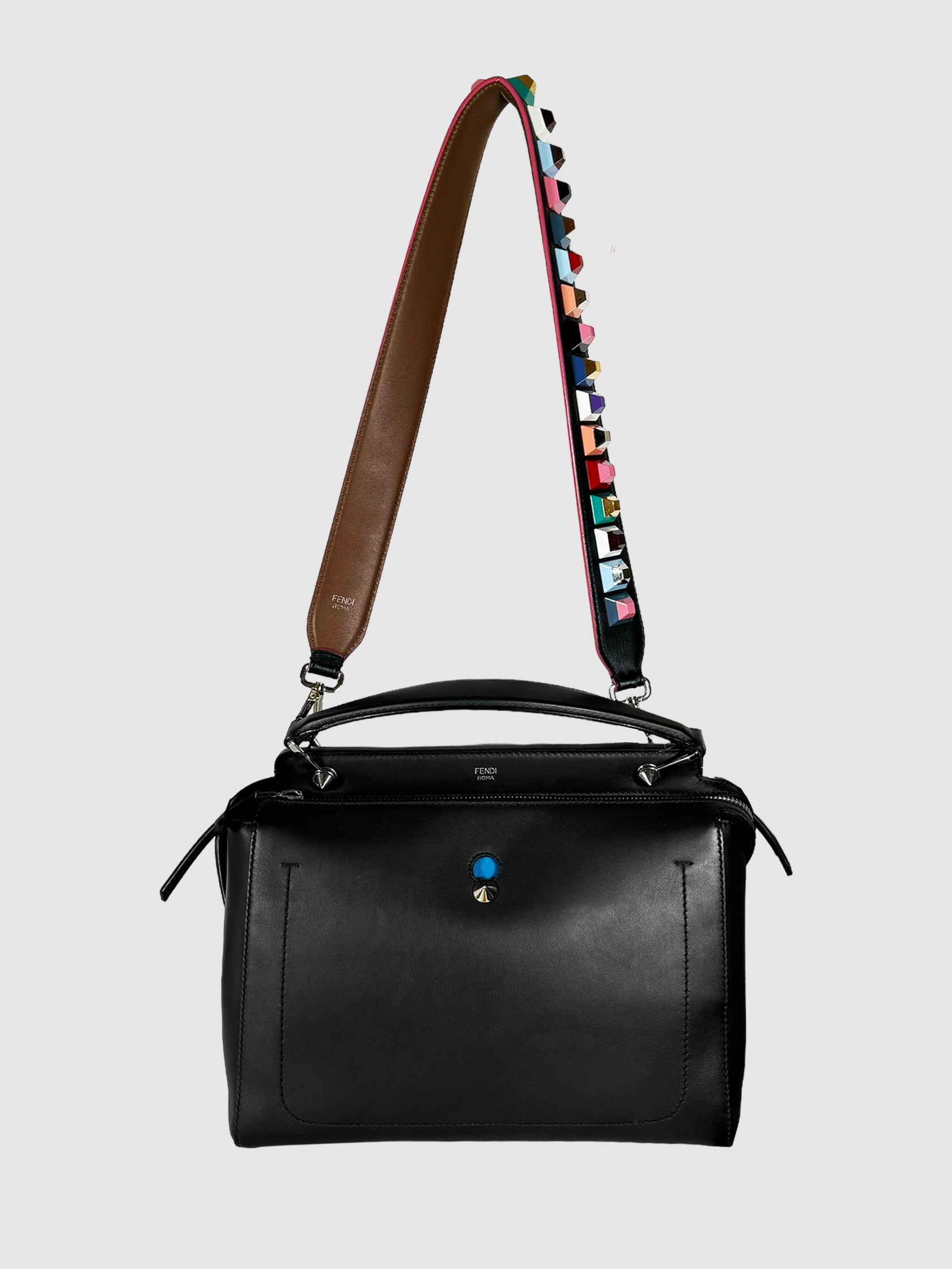 Fendi Black Leather and Multicolour Plexiglass Studded You Bag Shoulder Strap Consignment Secondhand Designer Luxury Resale Toronto Trendy