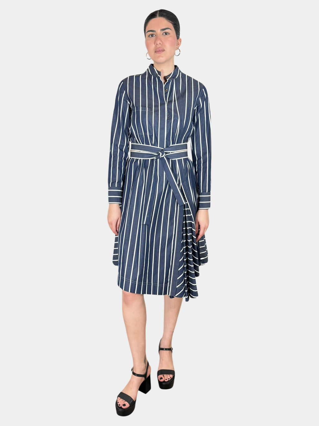 Pinstripe Poplin Shirt Dress - Size S