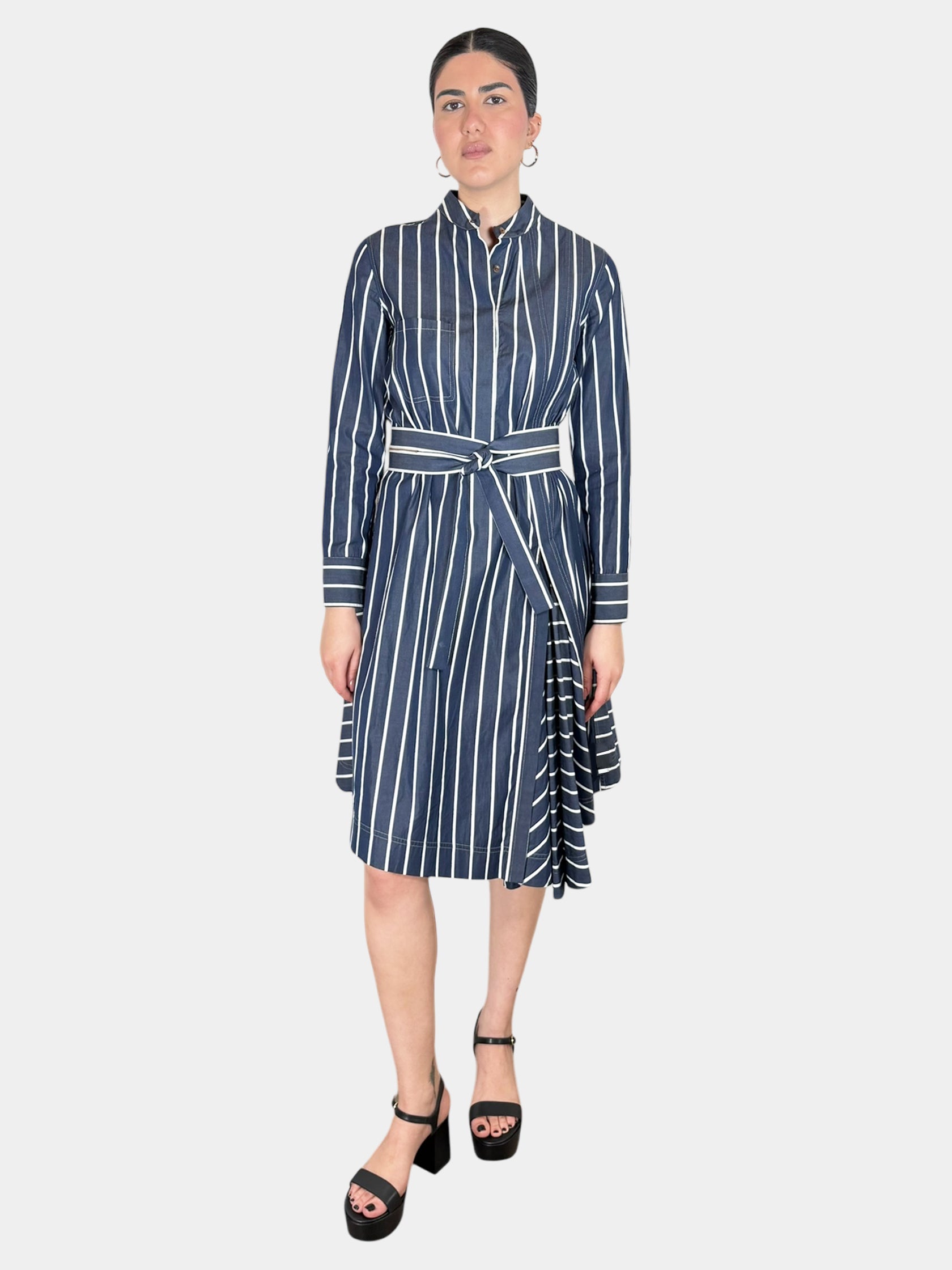 Pinstripe Poplin Shirt Dress - Size S