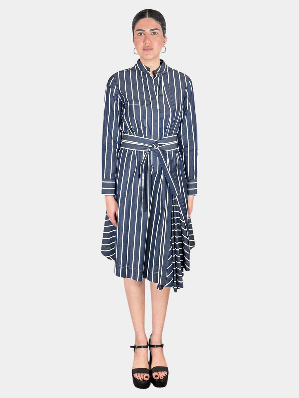 Pinstripe Poplin Shirt Dress - Size S