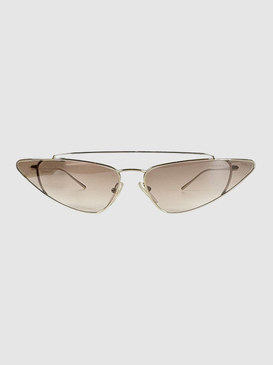 Prada UltraVox Light Gold Slim Cat-Eye Mirrored Sunglasses Consignment Secondhand Designer Luxury Resale Toronto Trendy