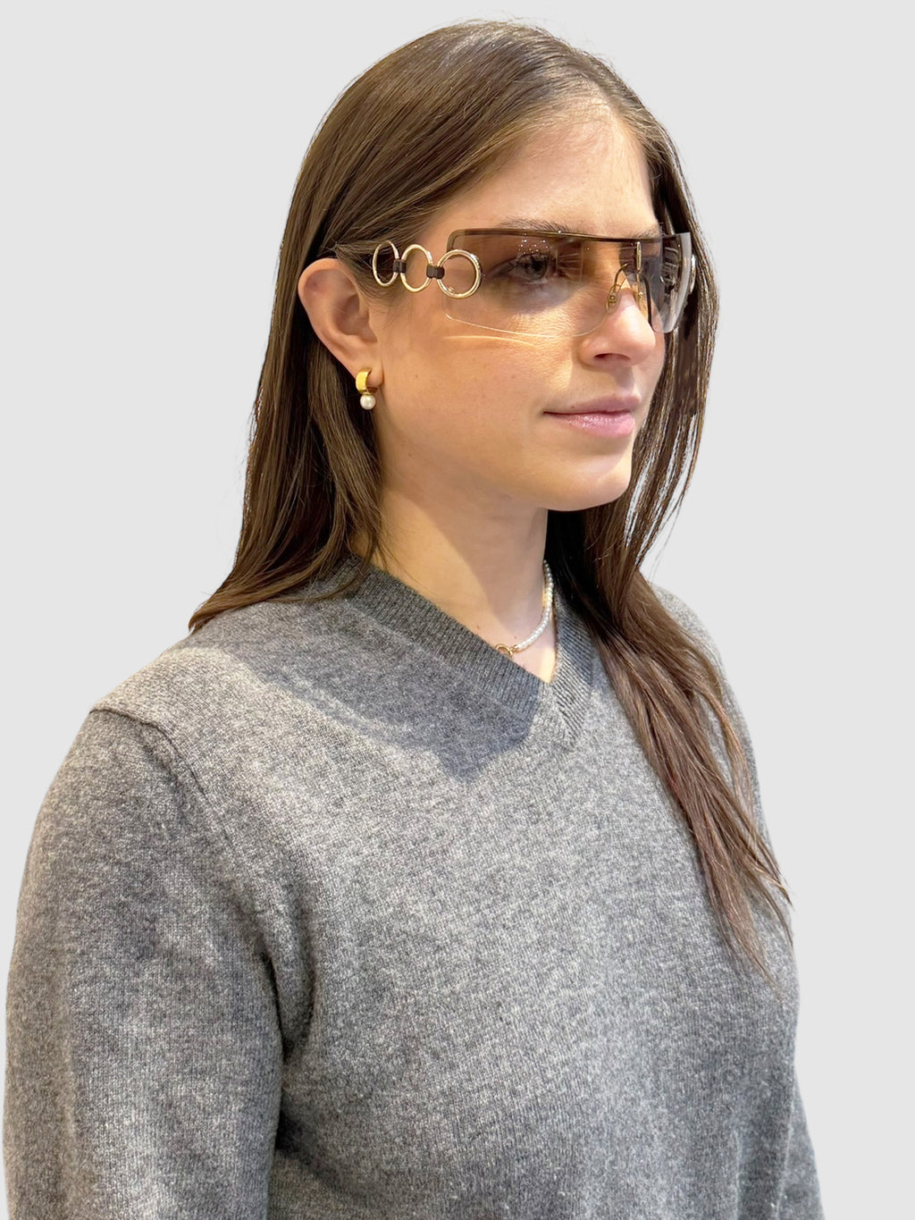 Rimless Shield Chain Sunglasses