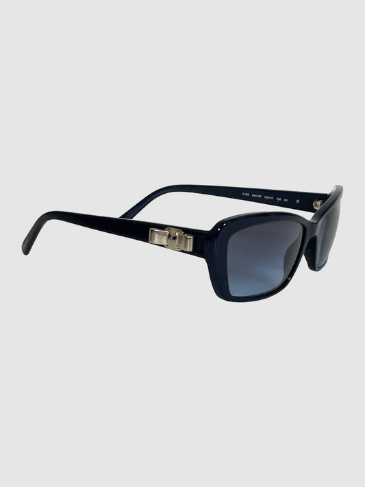 Salvatore Ferragamo Rectangular Semi-Cat Eye Sunglasses Black Acetate Bow
