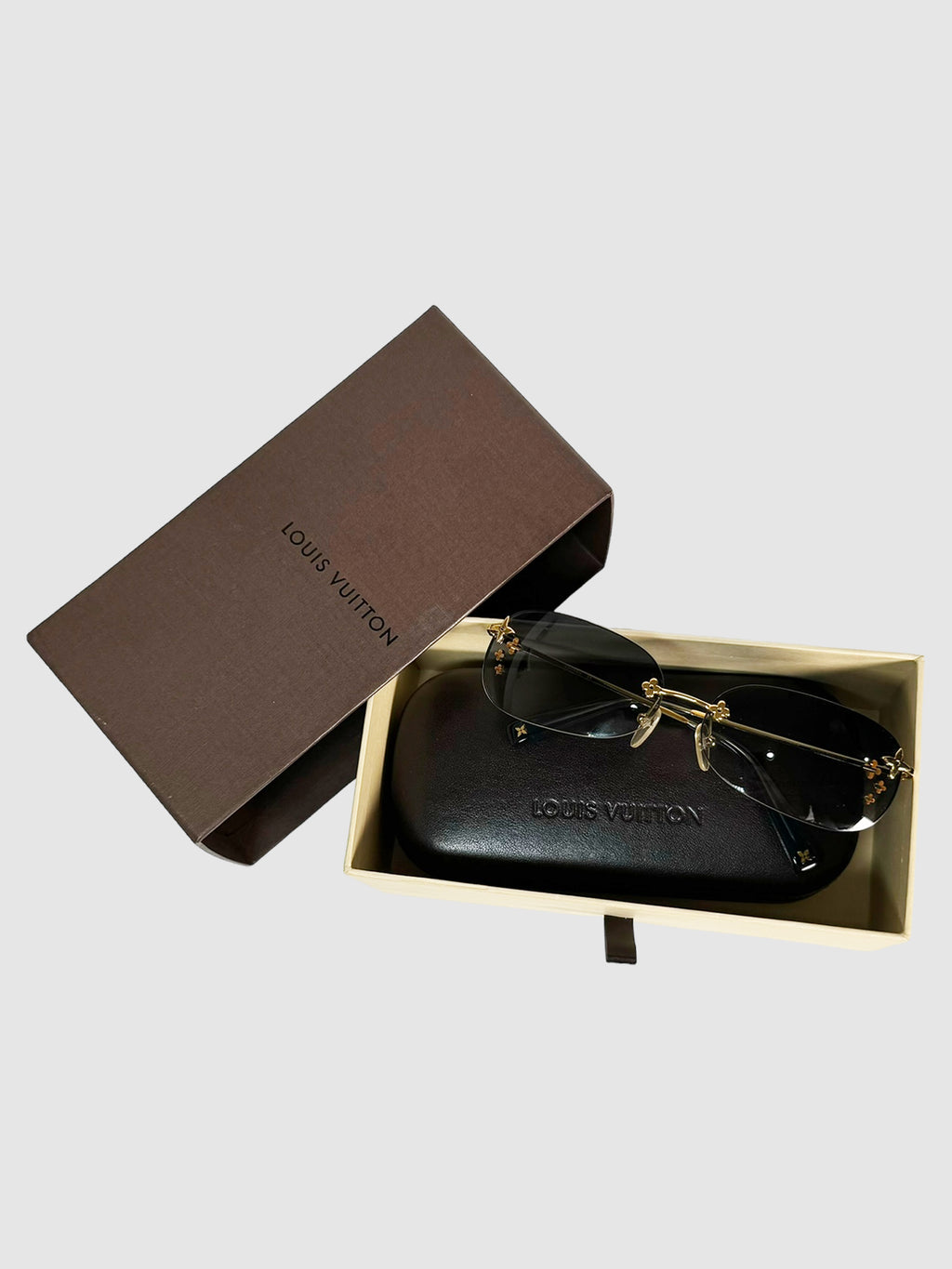 Louis Vuitton Flower Ombré Rimless Oval Sunglasses Consignment Secondhand Designer Luxury Resale Toronto Trendy