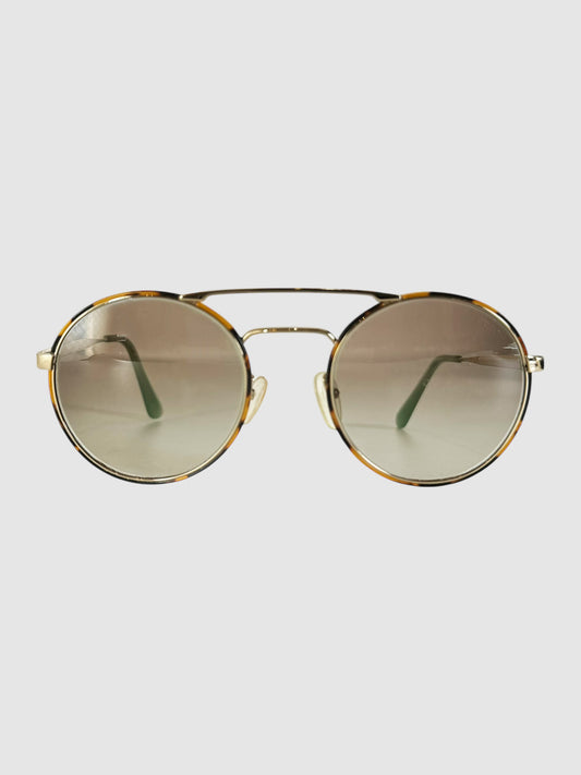 Tortoiseshell Round Aviator Sunglasses