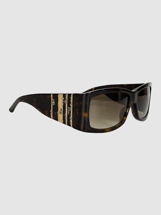 Christian Dior "Rain 2" Rectangular Swarovski Teardrop Sunglasses Brown