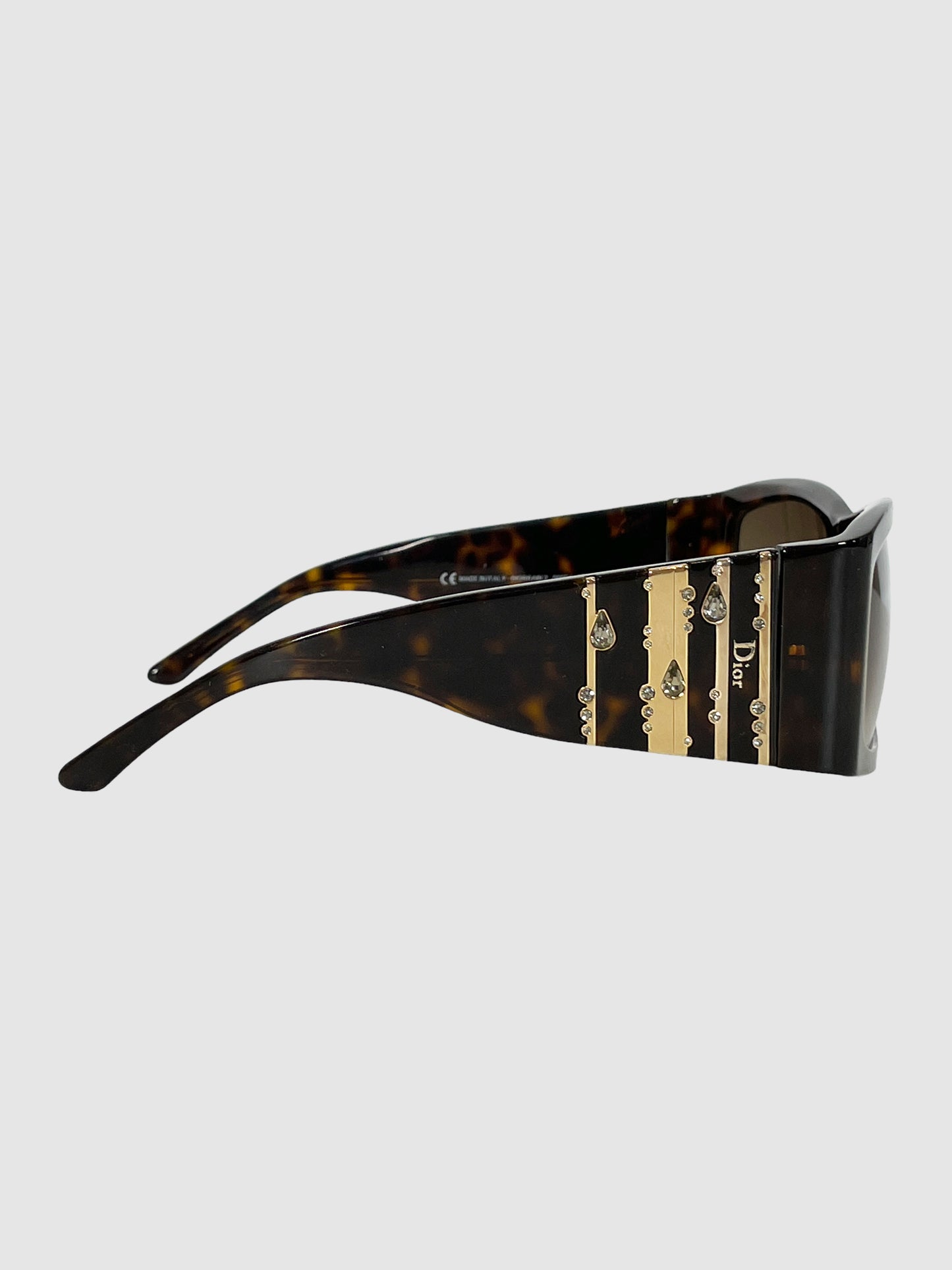 Christian Dior "Rain 2" Rectangular Swarovski Teardrop Sunglasses in Brown