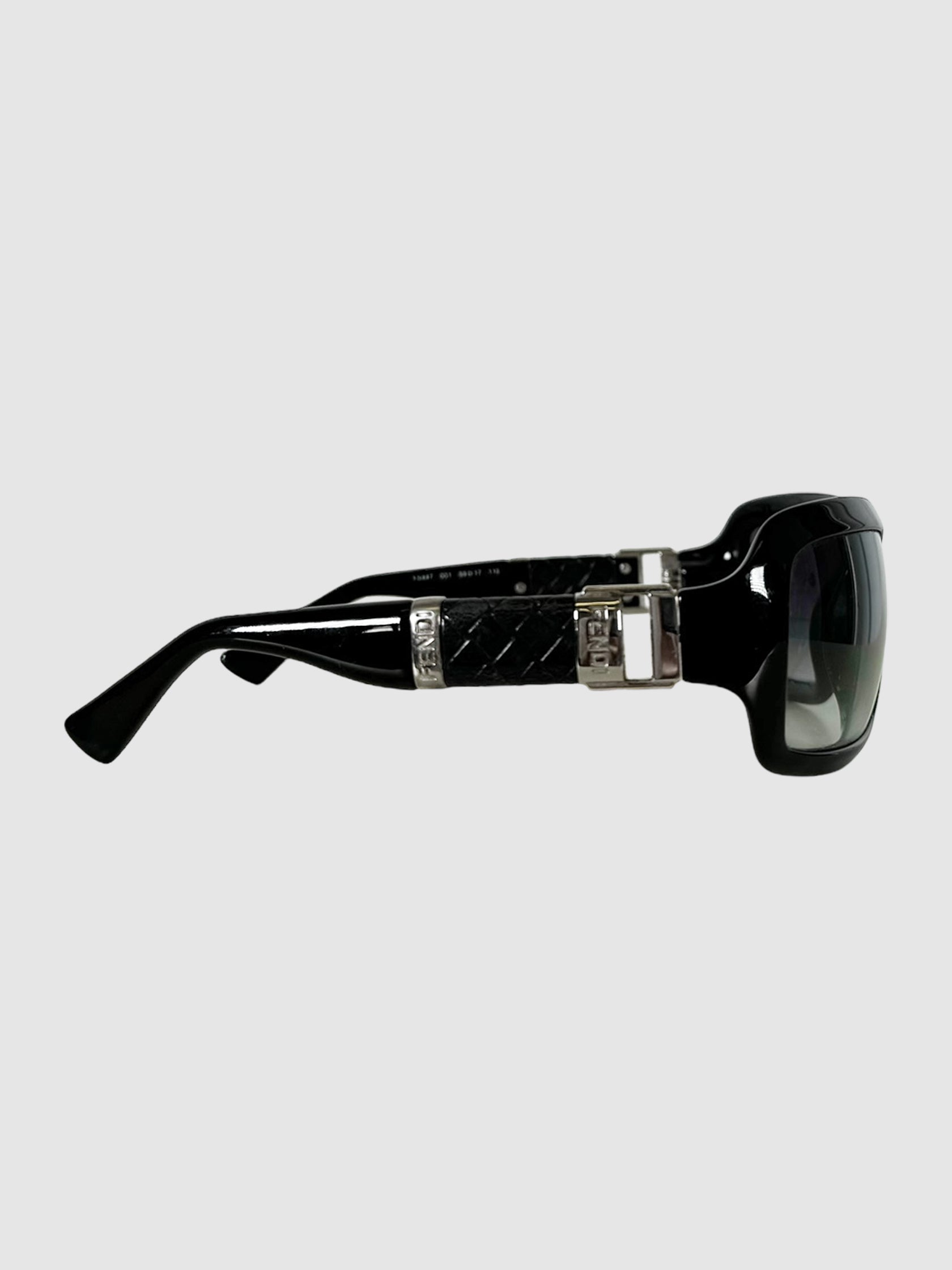 Rectangular Buckle Leather Sunglasses