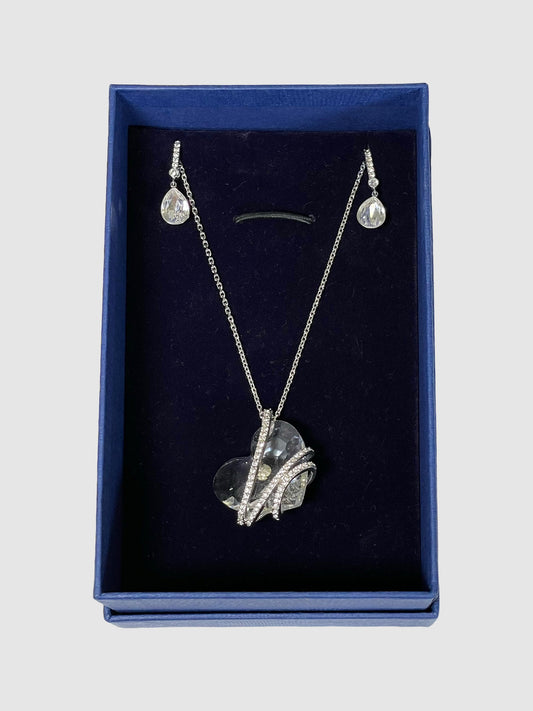 Swarovski Crystal Heart Pendant and Drop Earrings Set
