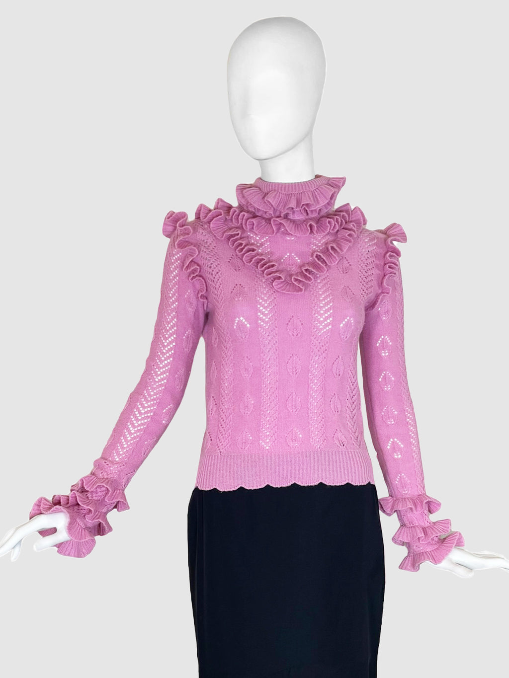 Gucci Ruffle Wool Eyelet Turtleneck Sweater - Size S