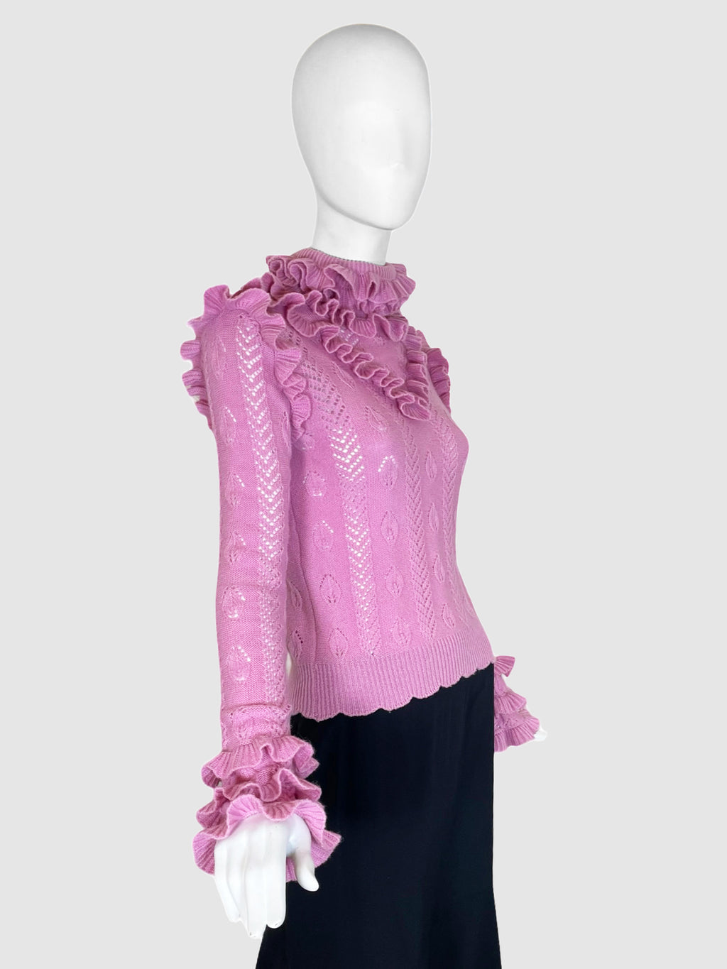 Gucci Ruffle Wool Eyelet Turtleneck Sweater - Size S