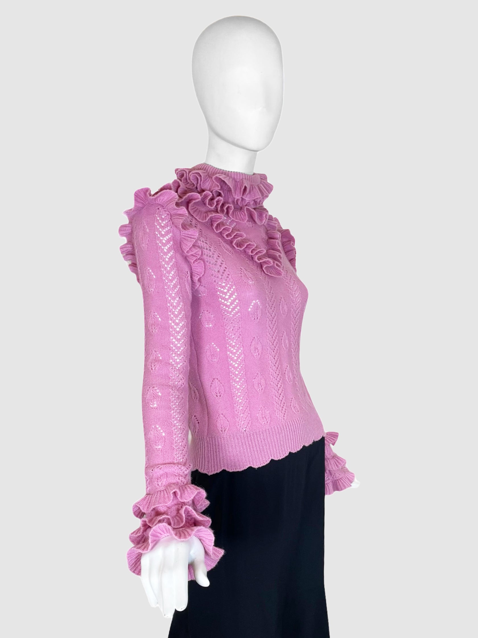 Gucci Ruffle Wool Eyelet Turtleneck Sweater - Size S